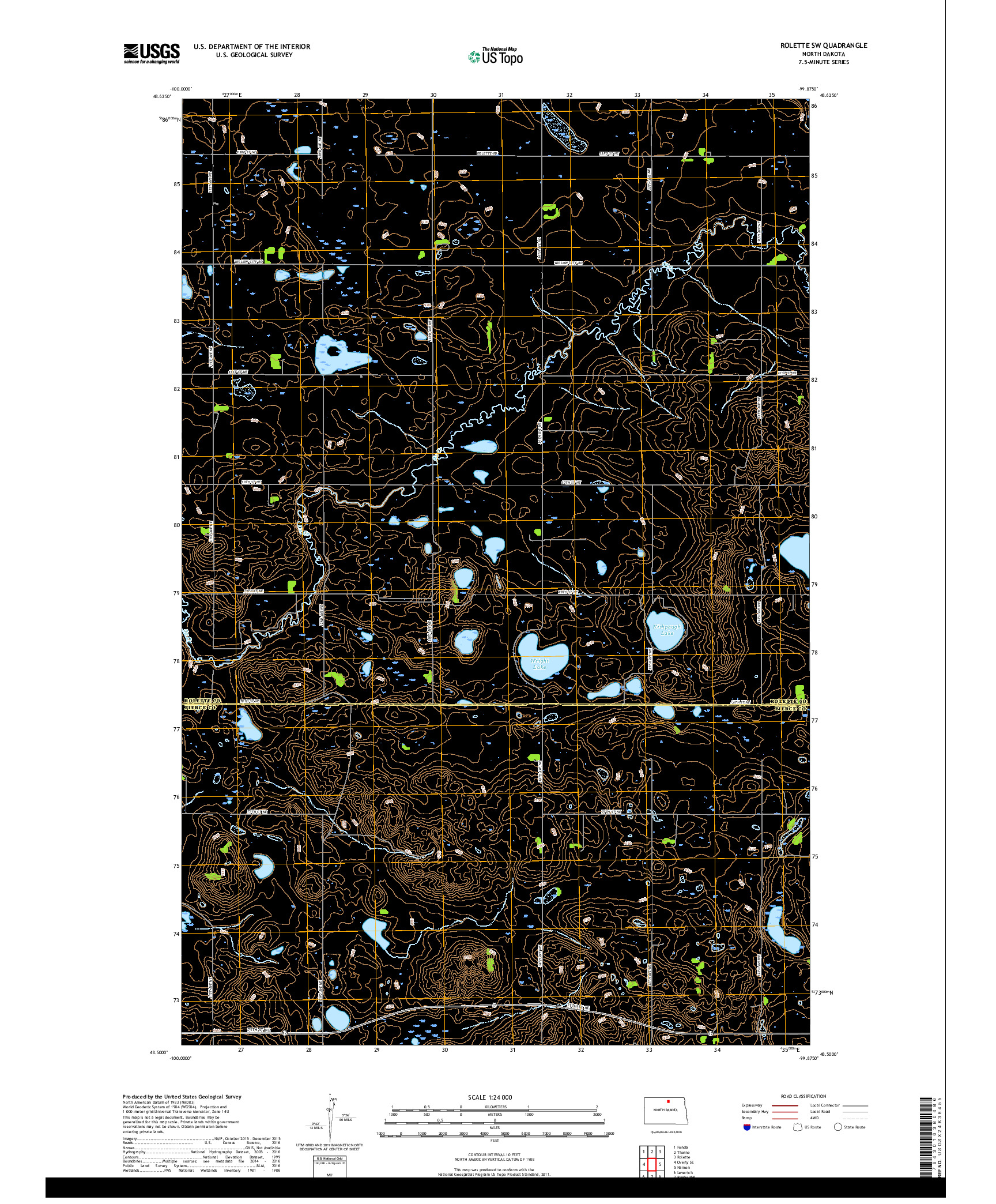 USGS US TOPO 7.5-MINUTE MAP FOR ROLETTE SW, ND 2017