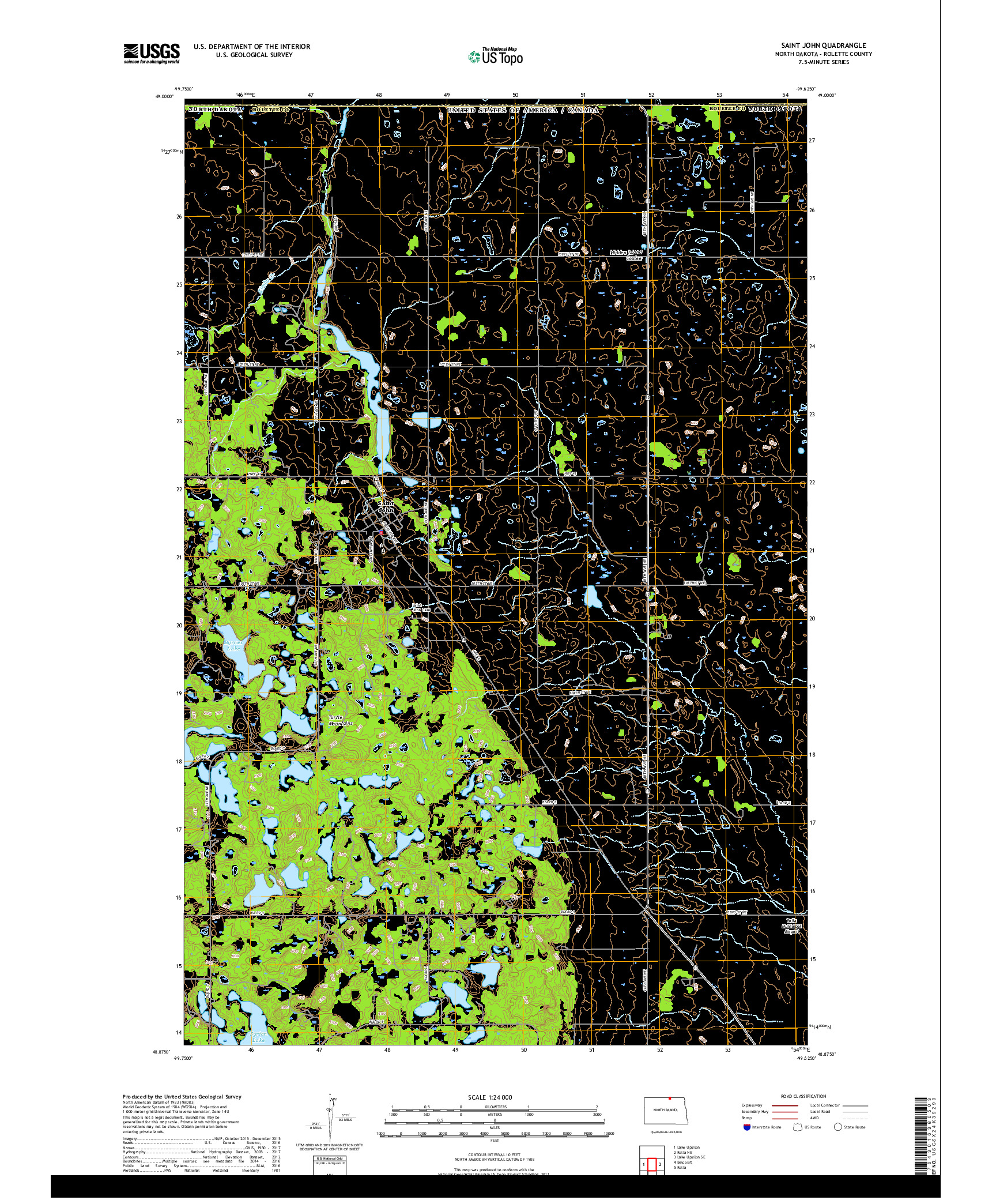 USGS US TOPO 7.5-MINUTE MAP FOR SAINT JOHN, ND,MB 2017