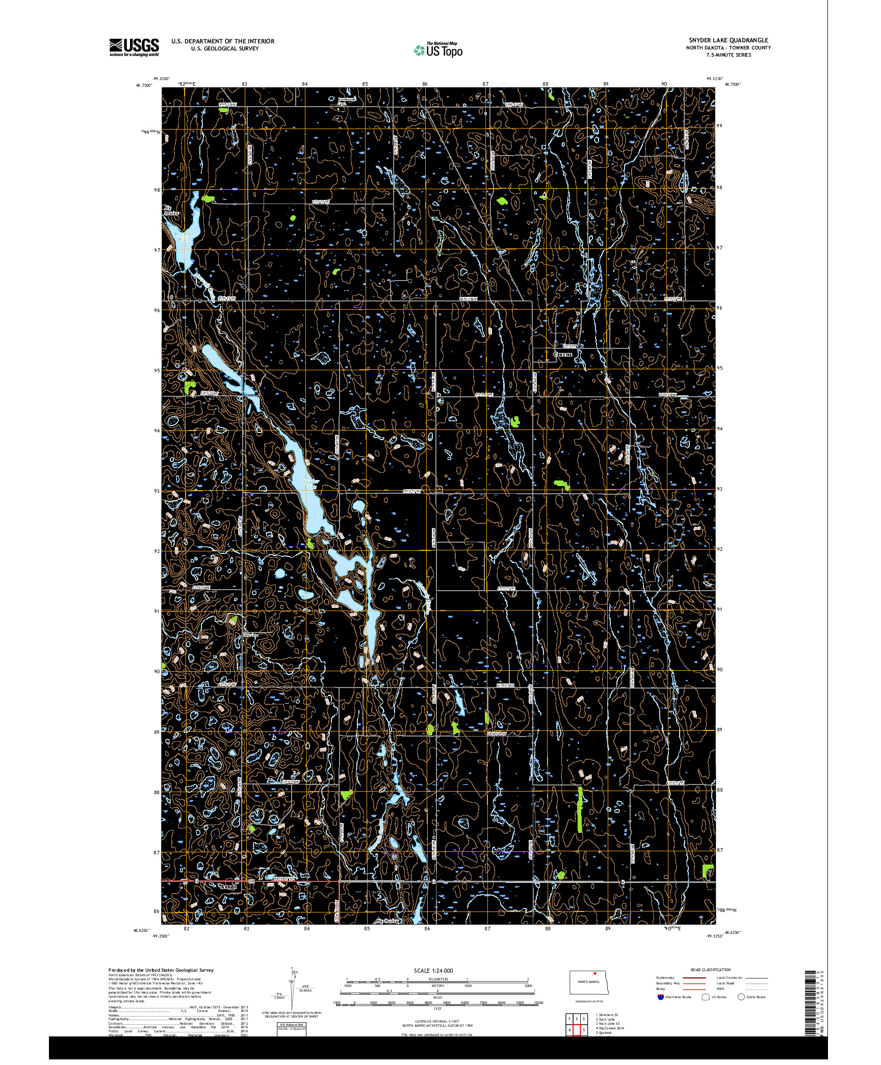 USGS US TOPO 7.5-MINUTE MAP FOR SNYDER LAKE, ND 2017