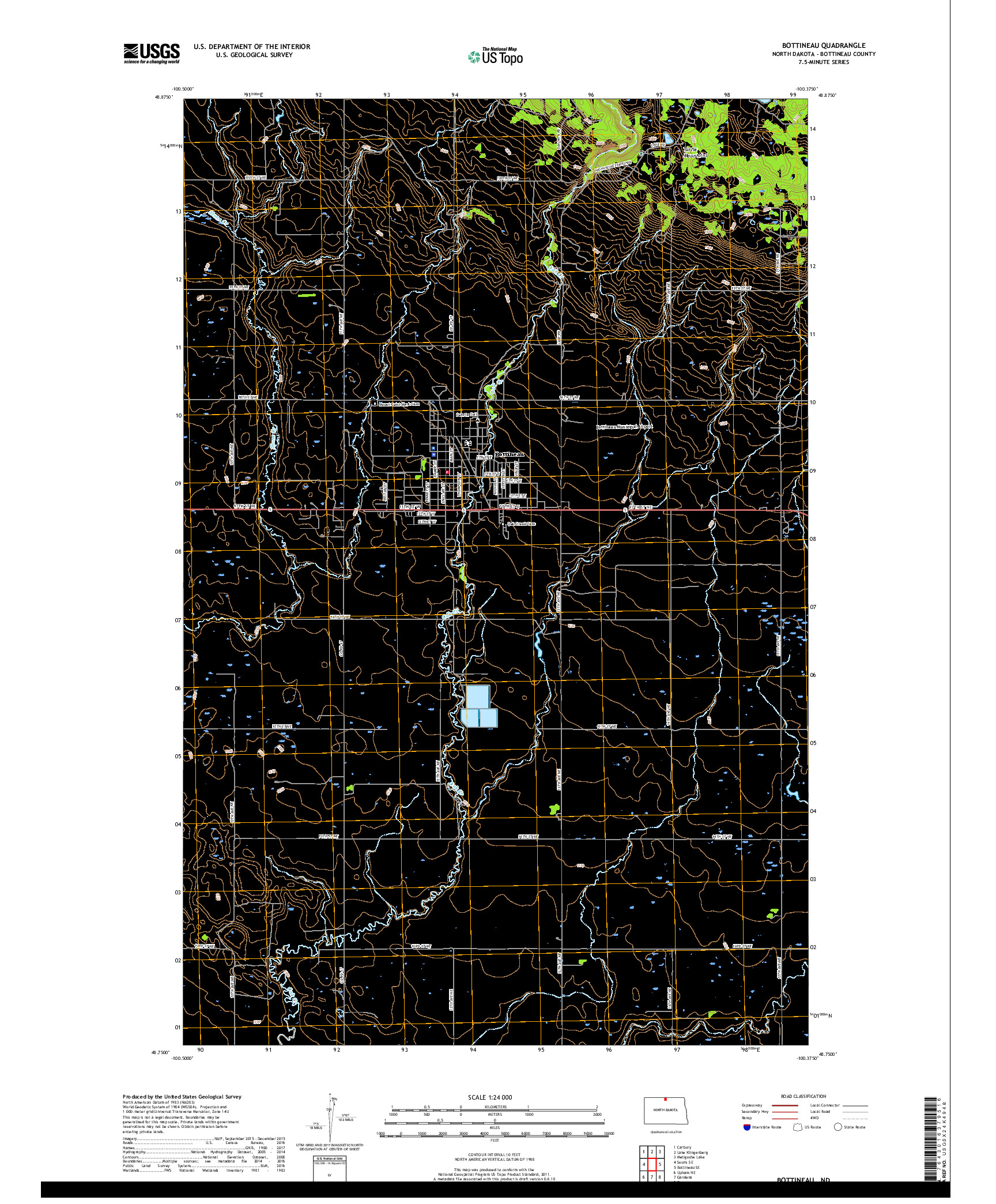 USGS US TOPO 7.5-MINUTE MAP FOR BOTTINEAU, ND 2017