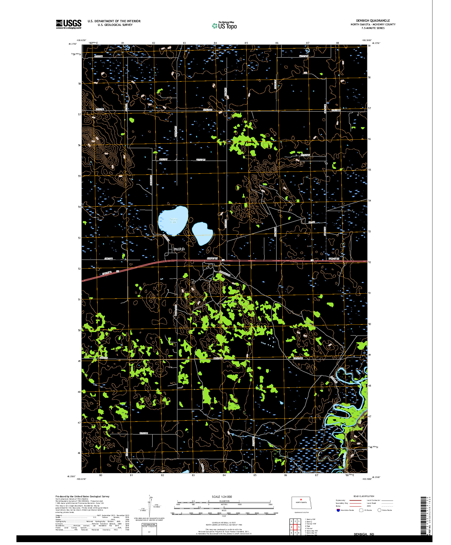 USGS US TOPO 7.5-MINUTE MAP FOR DENBIGH, ND 2017