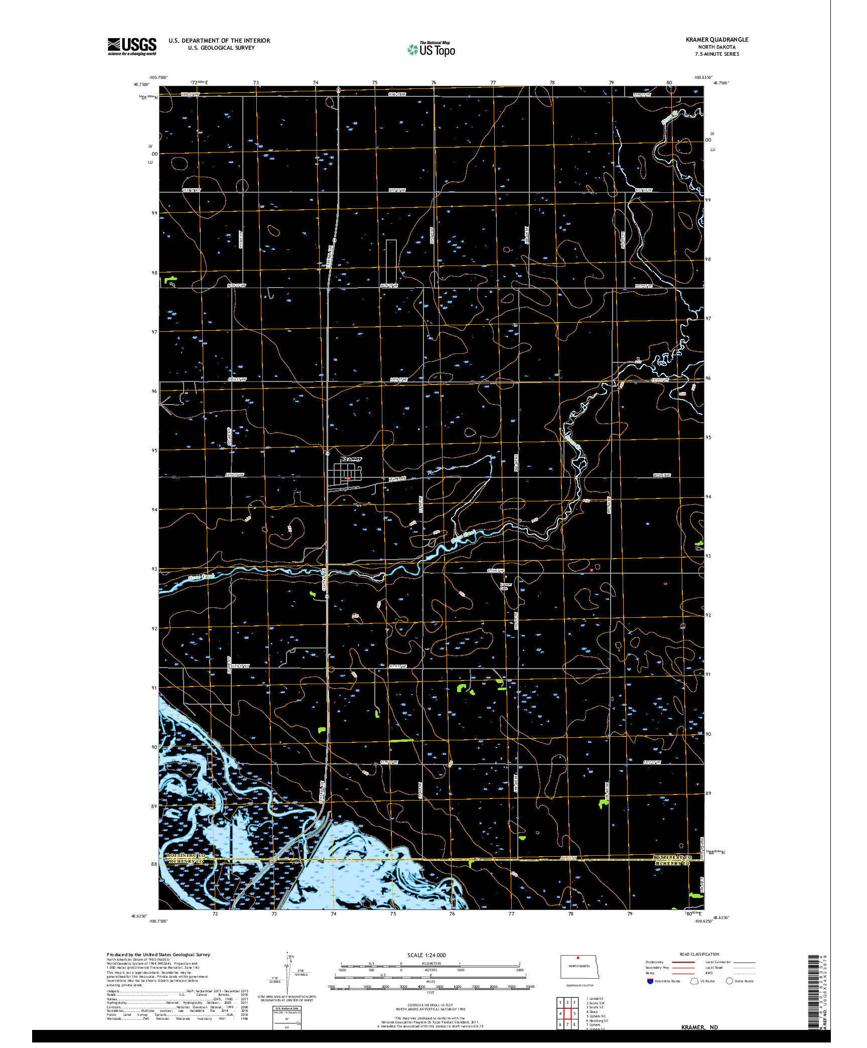 USGS US TOPO 7.5-MINUTE MAP FOR KRAMER, ND 2017