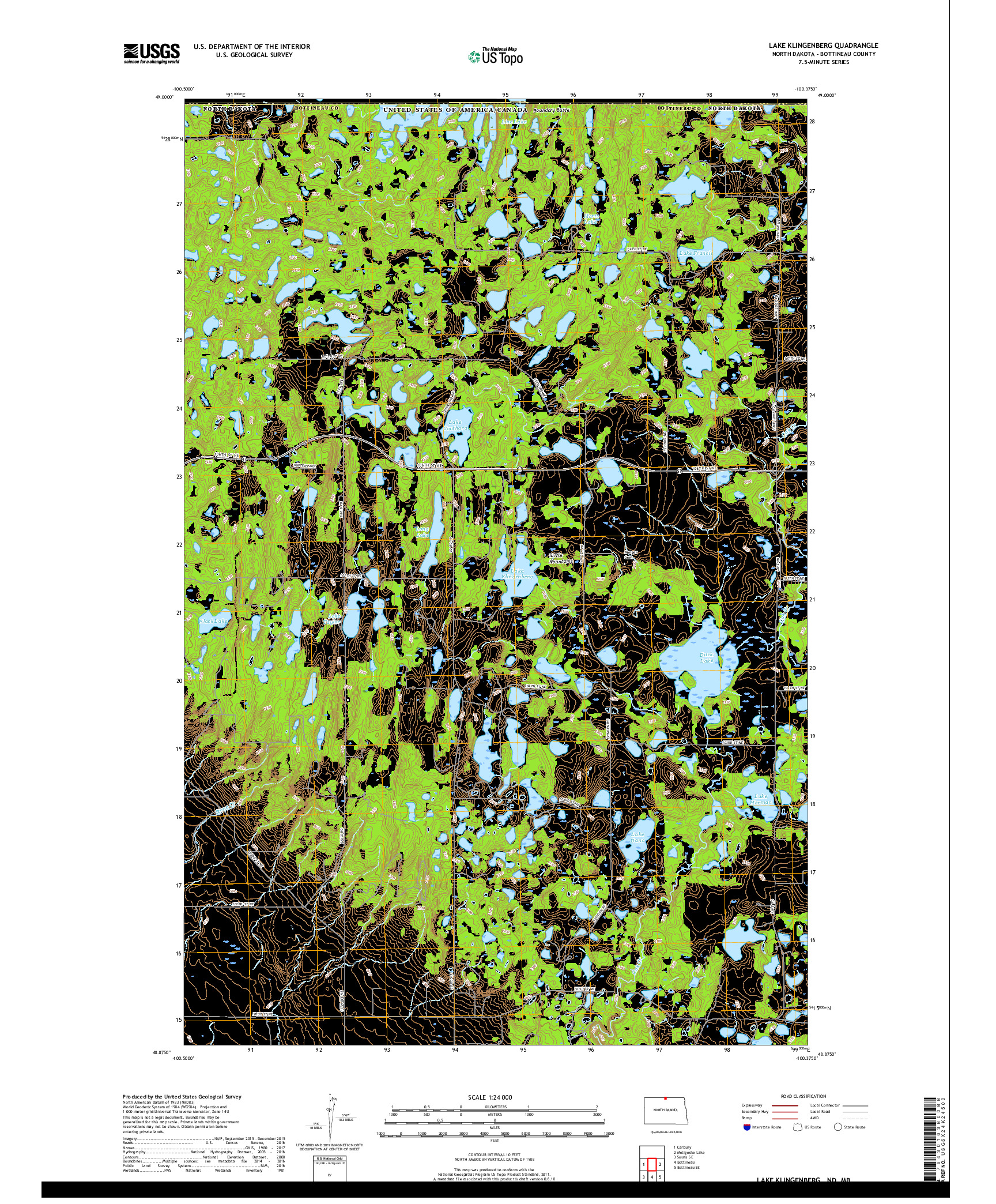 USGS US TOPO 7.5-MINUTE MAP FOR LAKE KLINGENBERG, ND,MB 2017