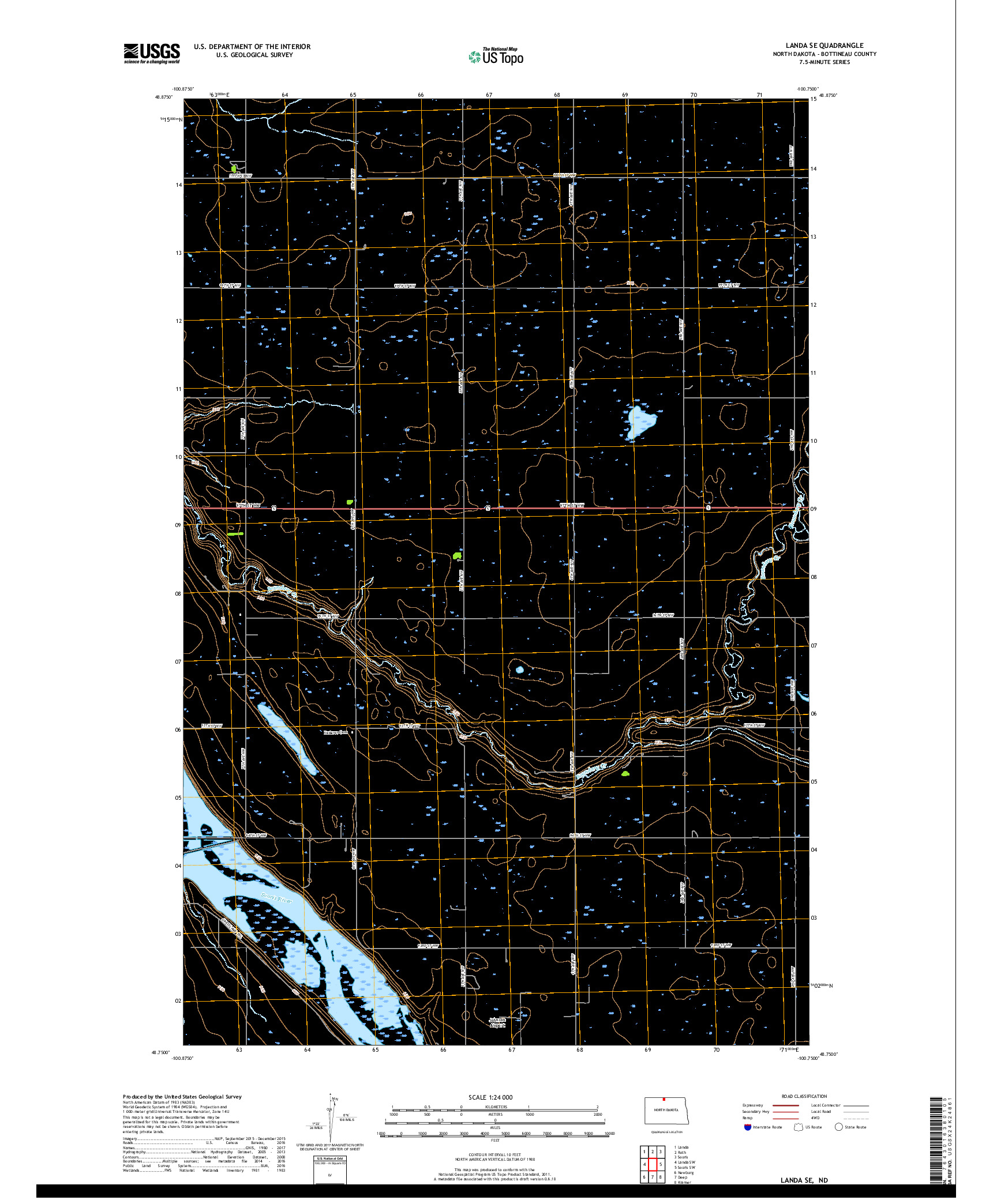 USGS US TOPO 7.5-MINUTE MAP FOR LANDA SE, ND 2017