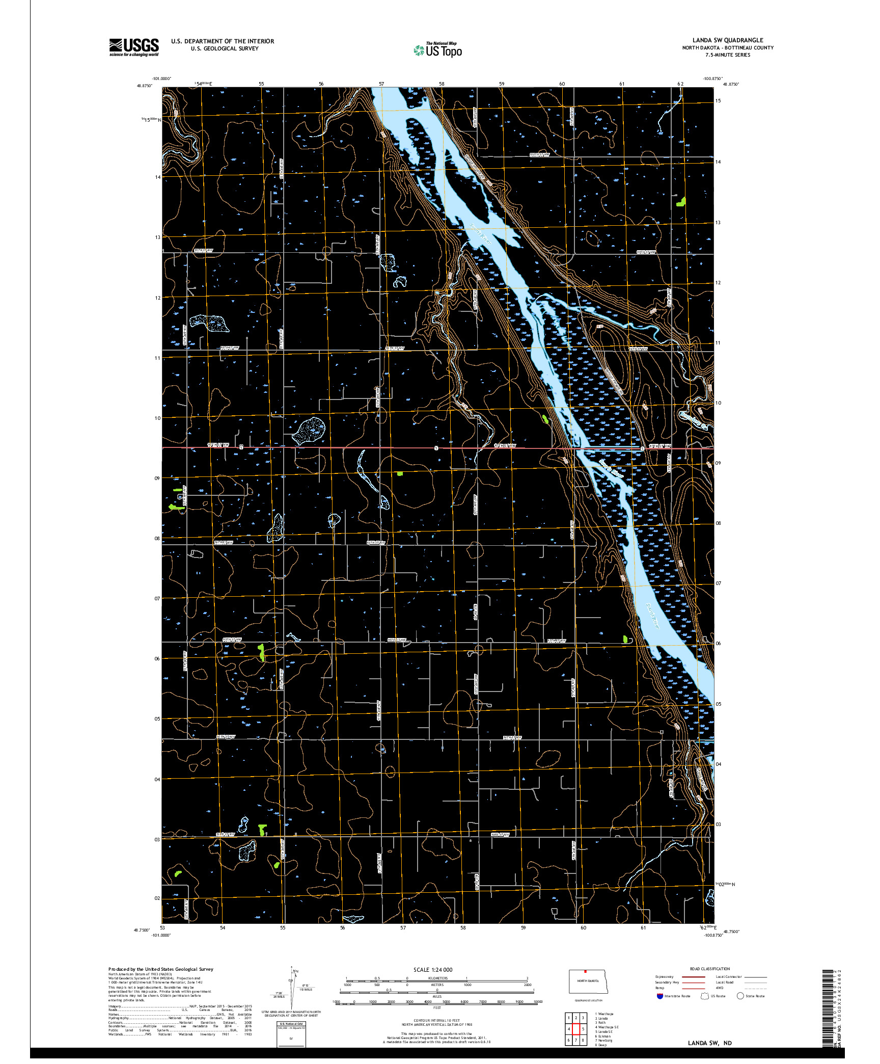 USGS US TOPO 7.5-MINUTE MAP FOR LANDA SW, ND 2017