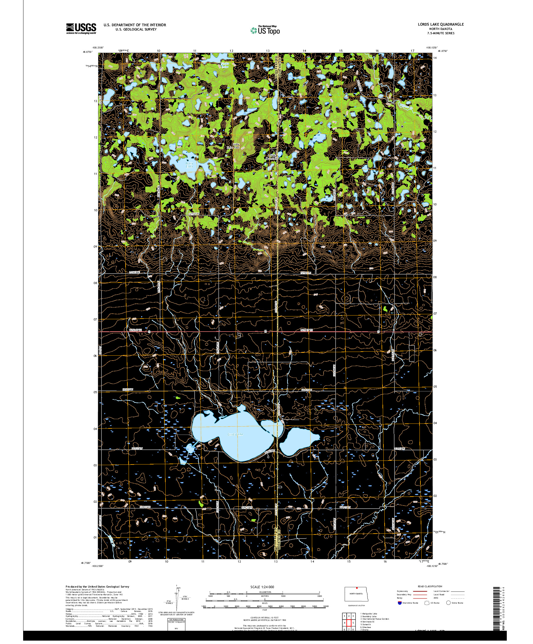 USGS US TOPO 7.5-MINUTE MAP FOR LORDS LAKE, ND 2017