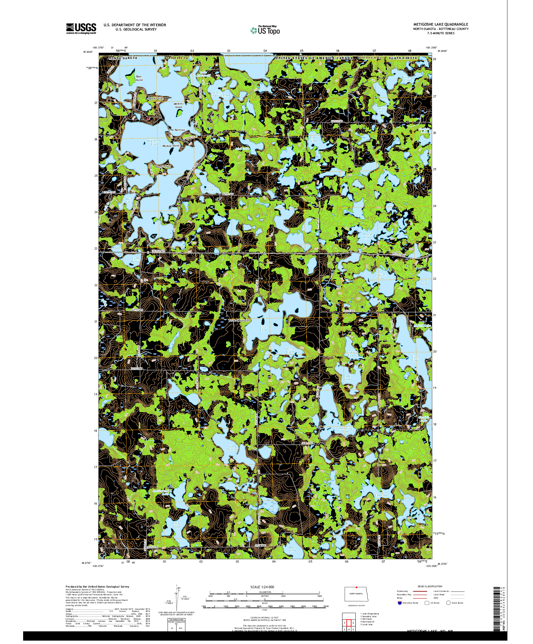 USGS US TOPO 7.5-MINUTE MAP FOR METIGOSHE LAKE, ND,MB 2017