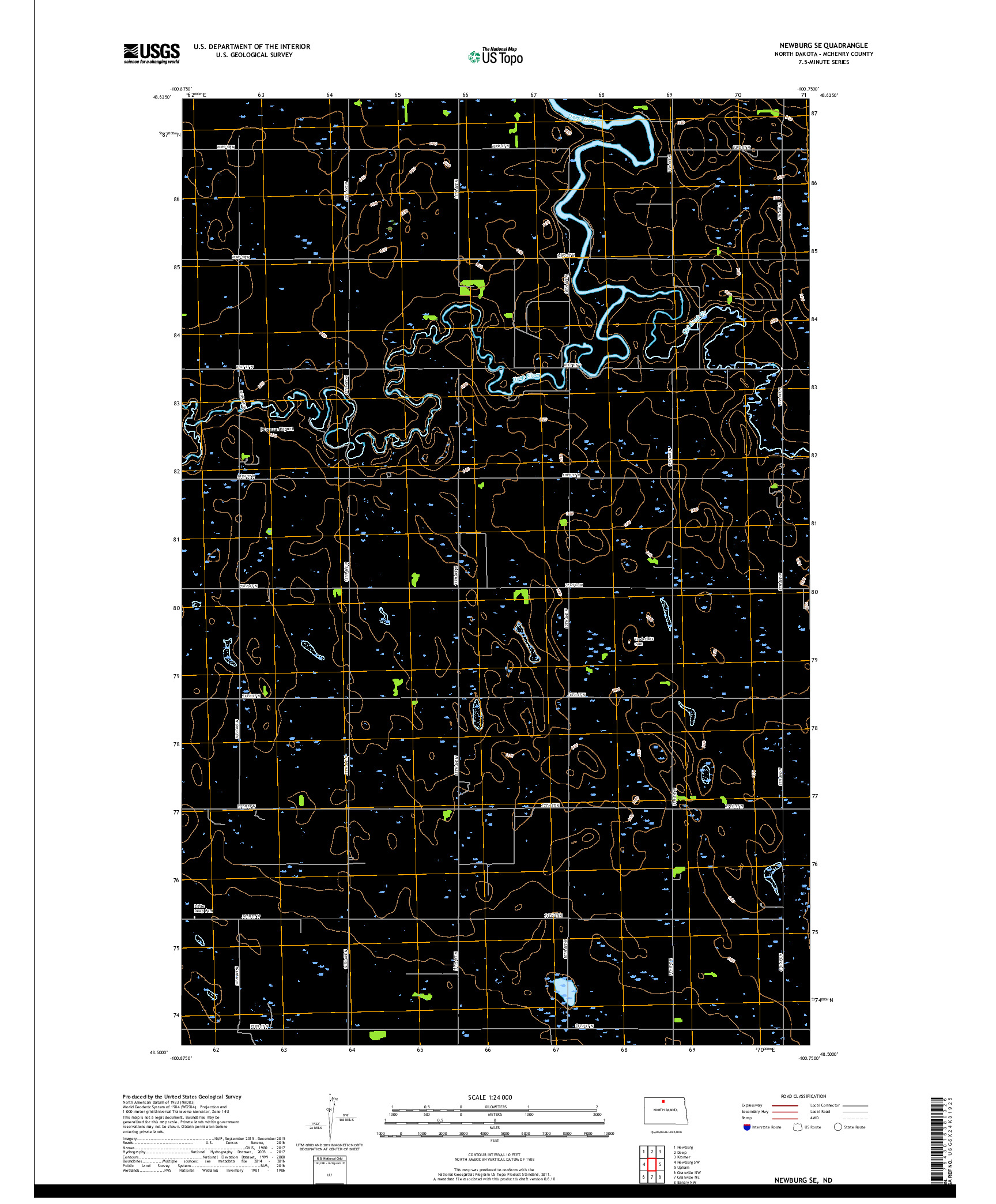 USGS US TOPO 7.5-MINUTE MAP FOR NEWBURG SE, ND 2017