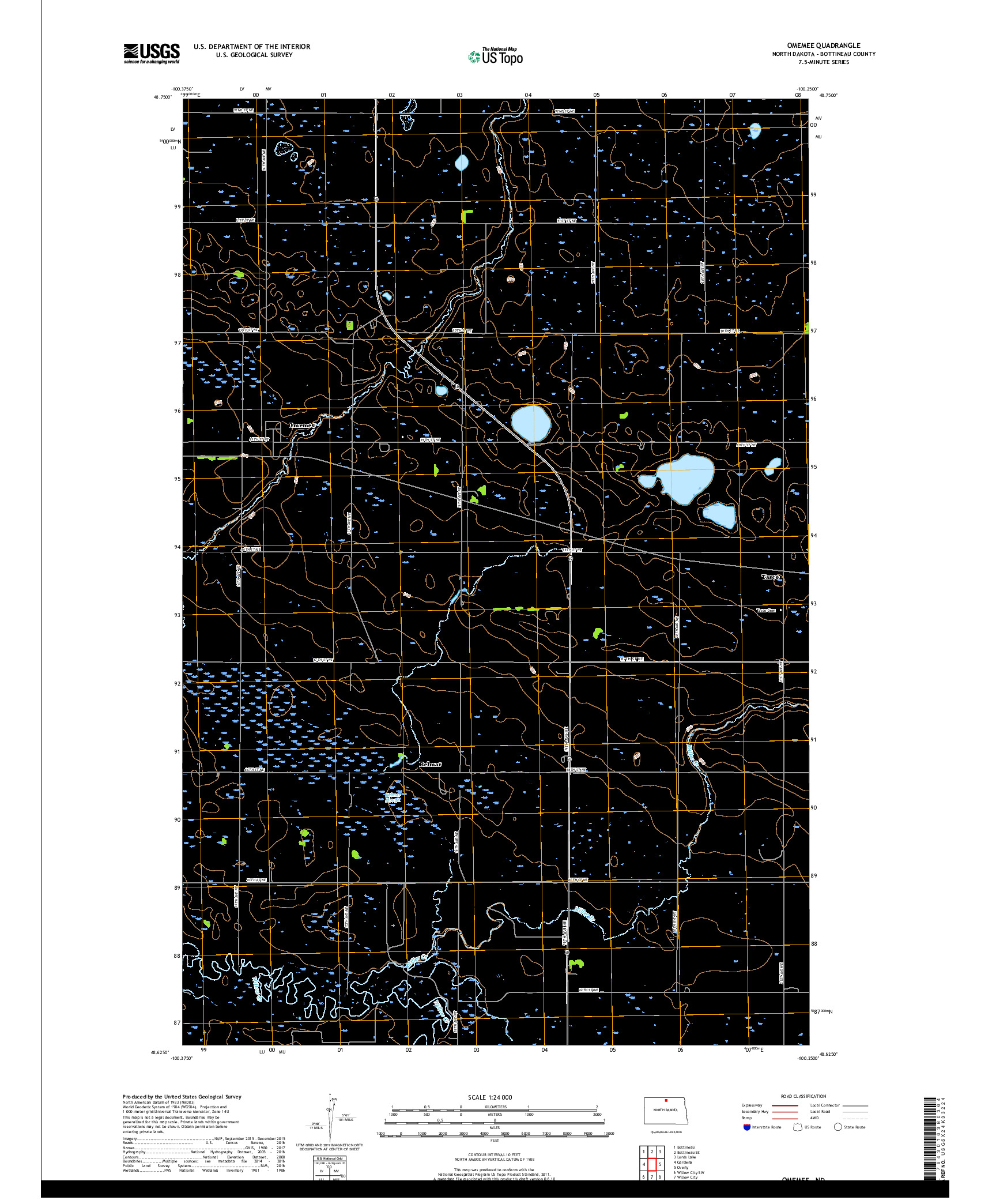 USGS US TOPO 7.5-MINUTE MAP FOR OMEMEE, ND 2017