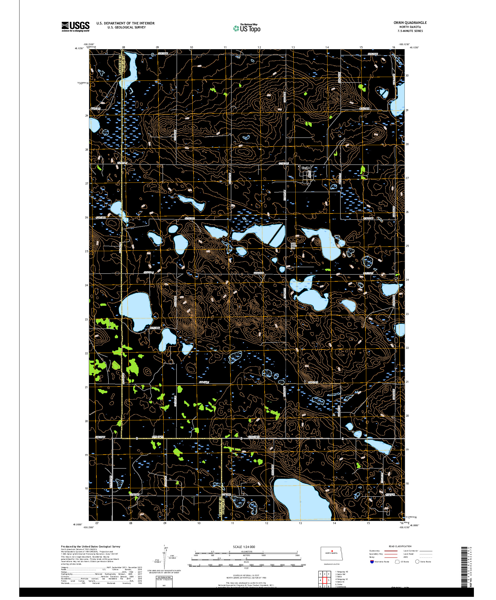 USGS US TOPO 7.5-MINUTE MAP FOR ORRIN, ND 2017