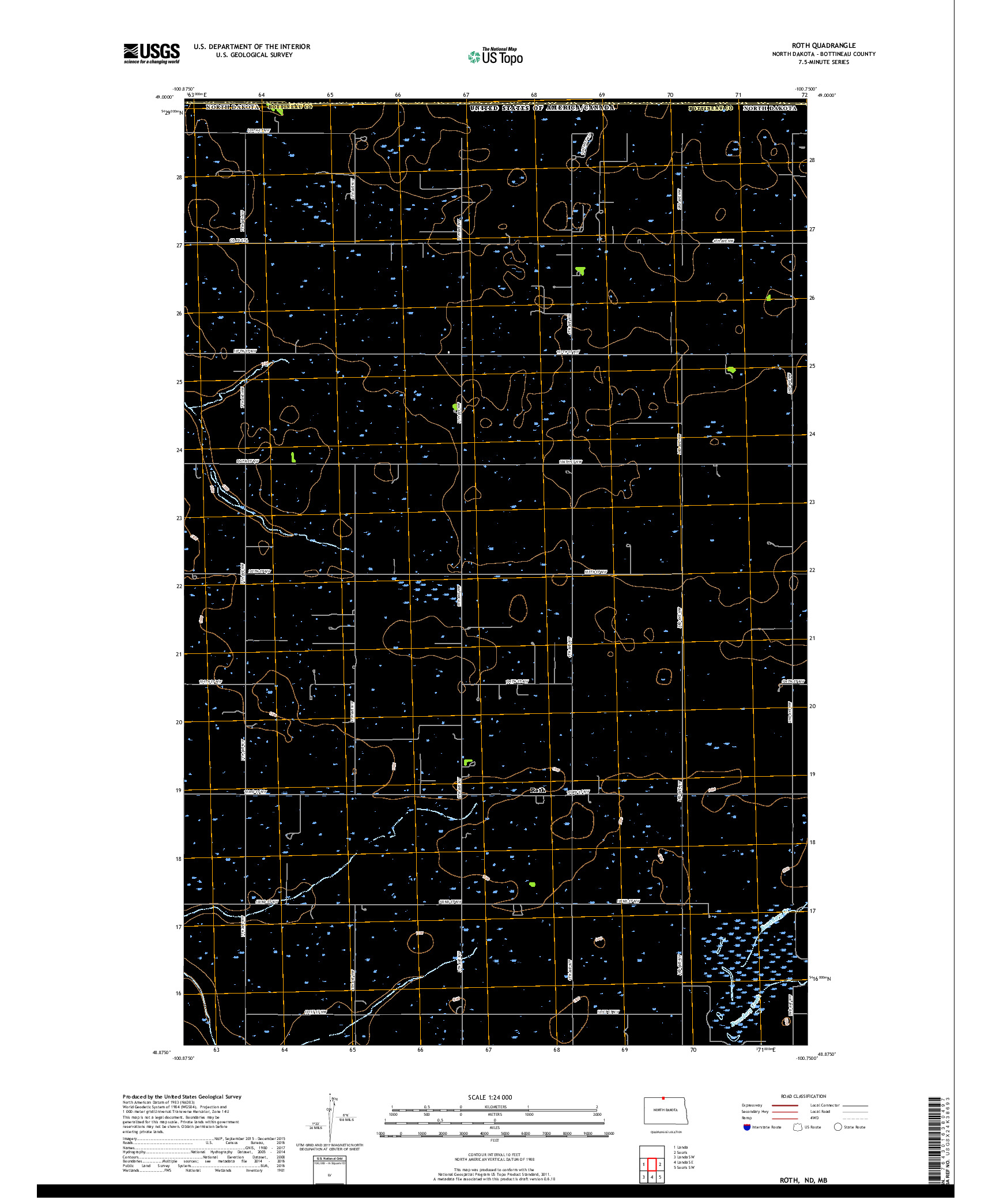 USGS US TOPO 7.5-MINUTE MAP FOR ROTH, ND,MB 2017