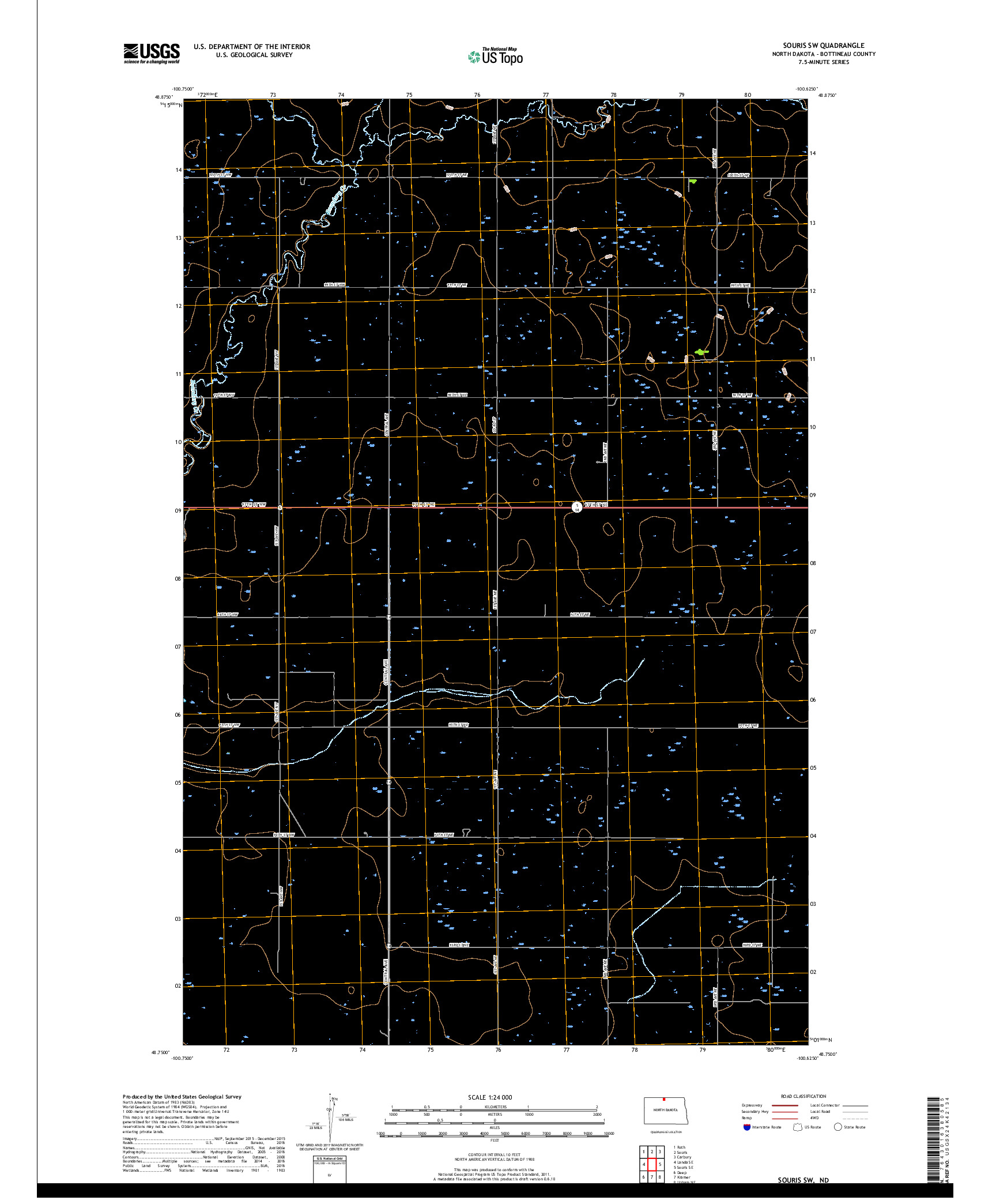 USGS US TOPO 7.5-MINUTE MAP FOR SOURIS SW, ND 2017