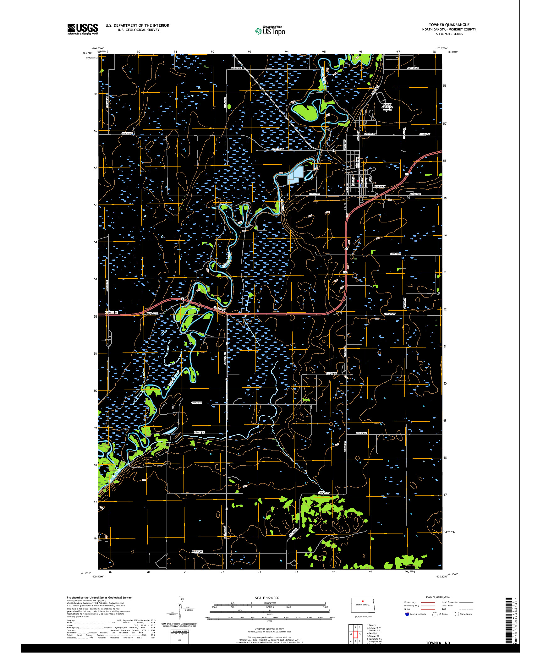 USGS US TOPO 7.5-MINUTE MAP FOR TOWNER, ND 2017