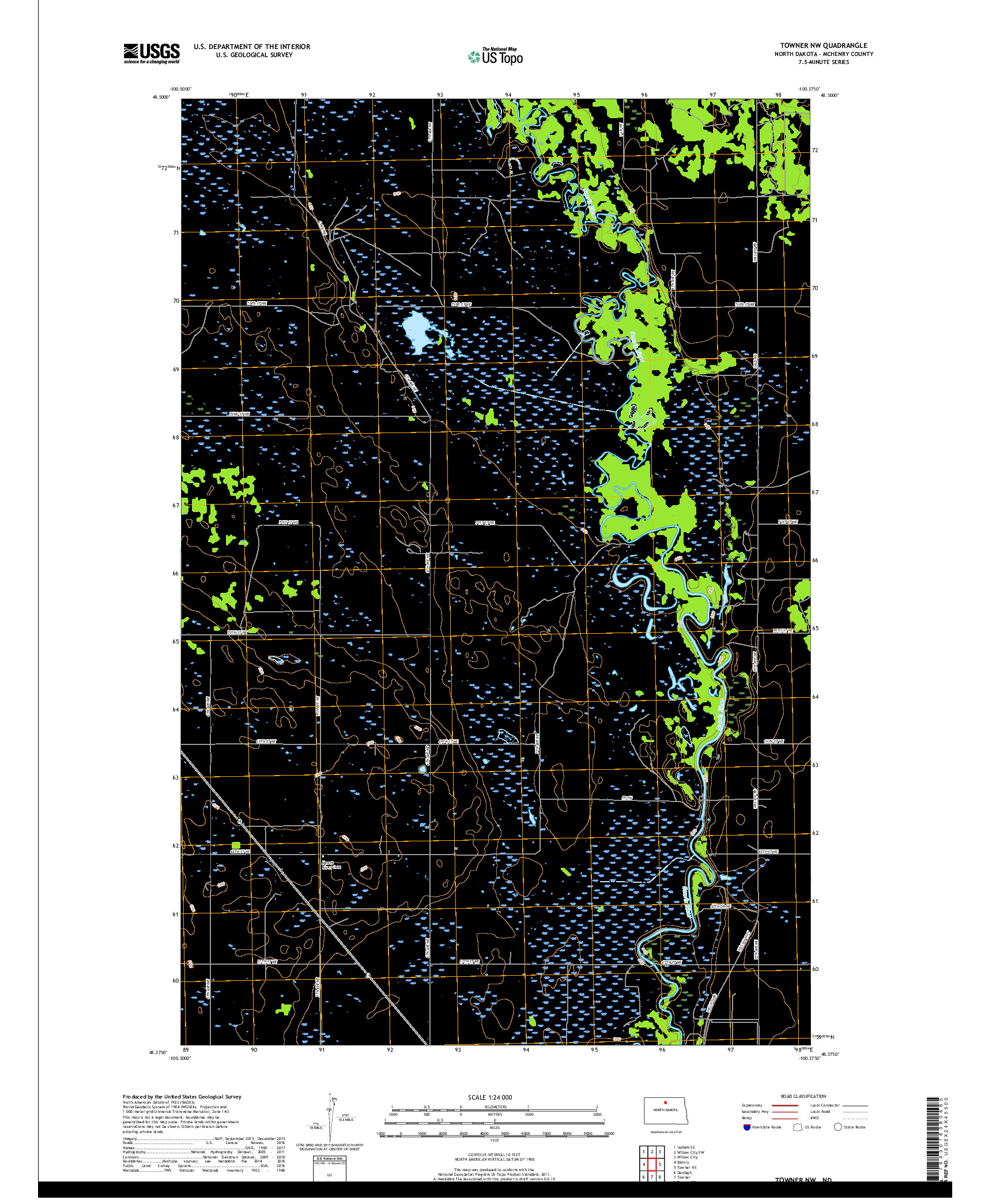 USGS US TOPO 7.5-MINUTE MAP FOR TOWNER NW, ND 2017