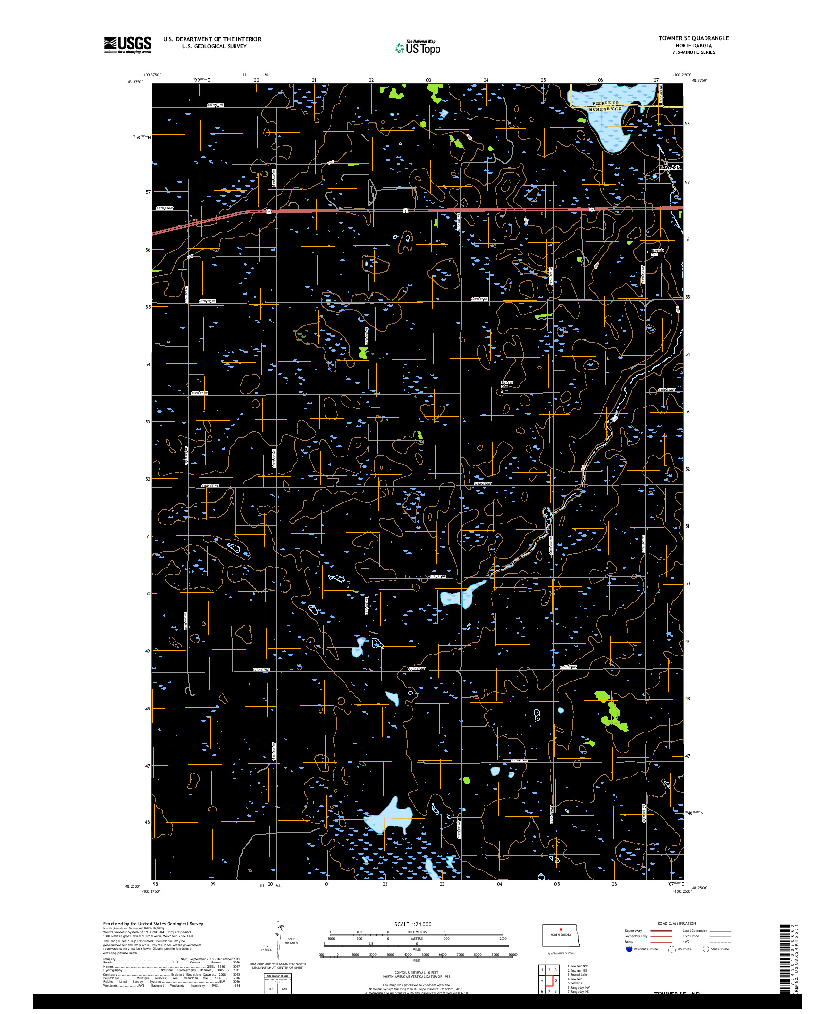 USGS US TOPO 7.5-MINUTE MAP FOR TOWNER SE, ND 2017