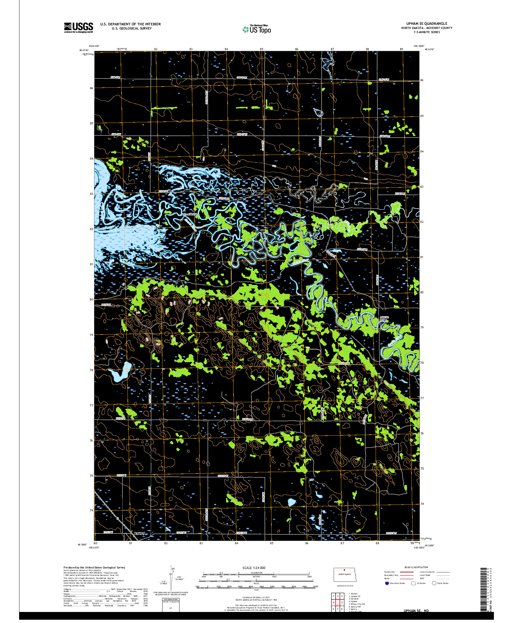 USGS US TOPO 7.5-MINUTE MAP FOR UPHAM SE, ND 2017