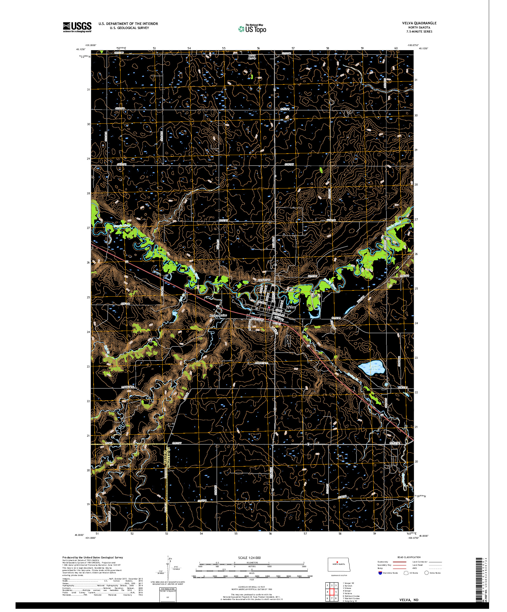 USGS US TOPO 7.5-MINUTE MAP FOR VELVA, ND 2017