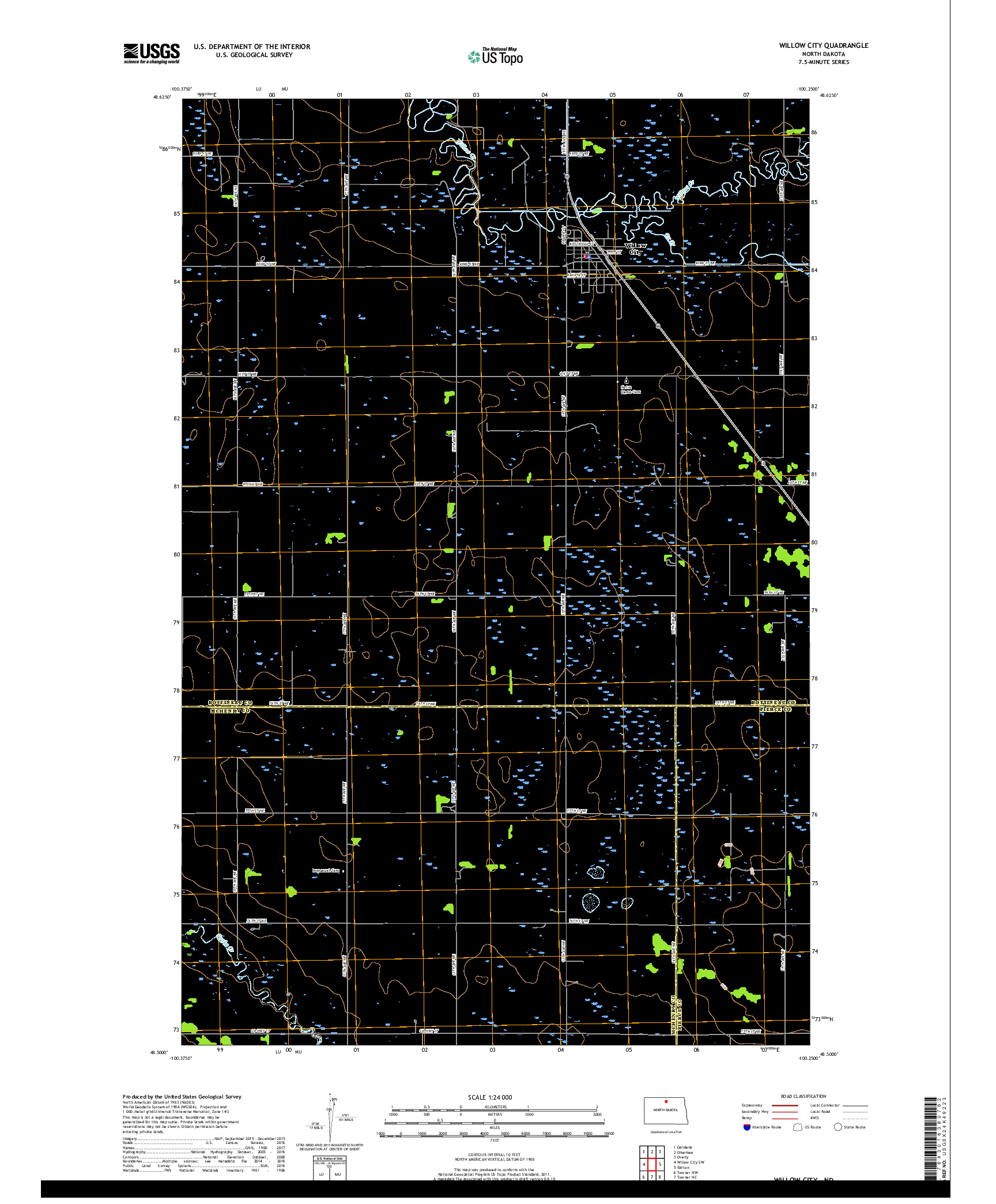 USGS US TOPO 7.5-MINUTE MAP FOR WILLOW CITY, ND 2017