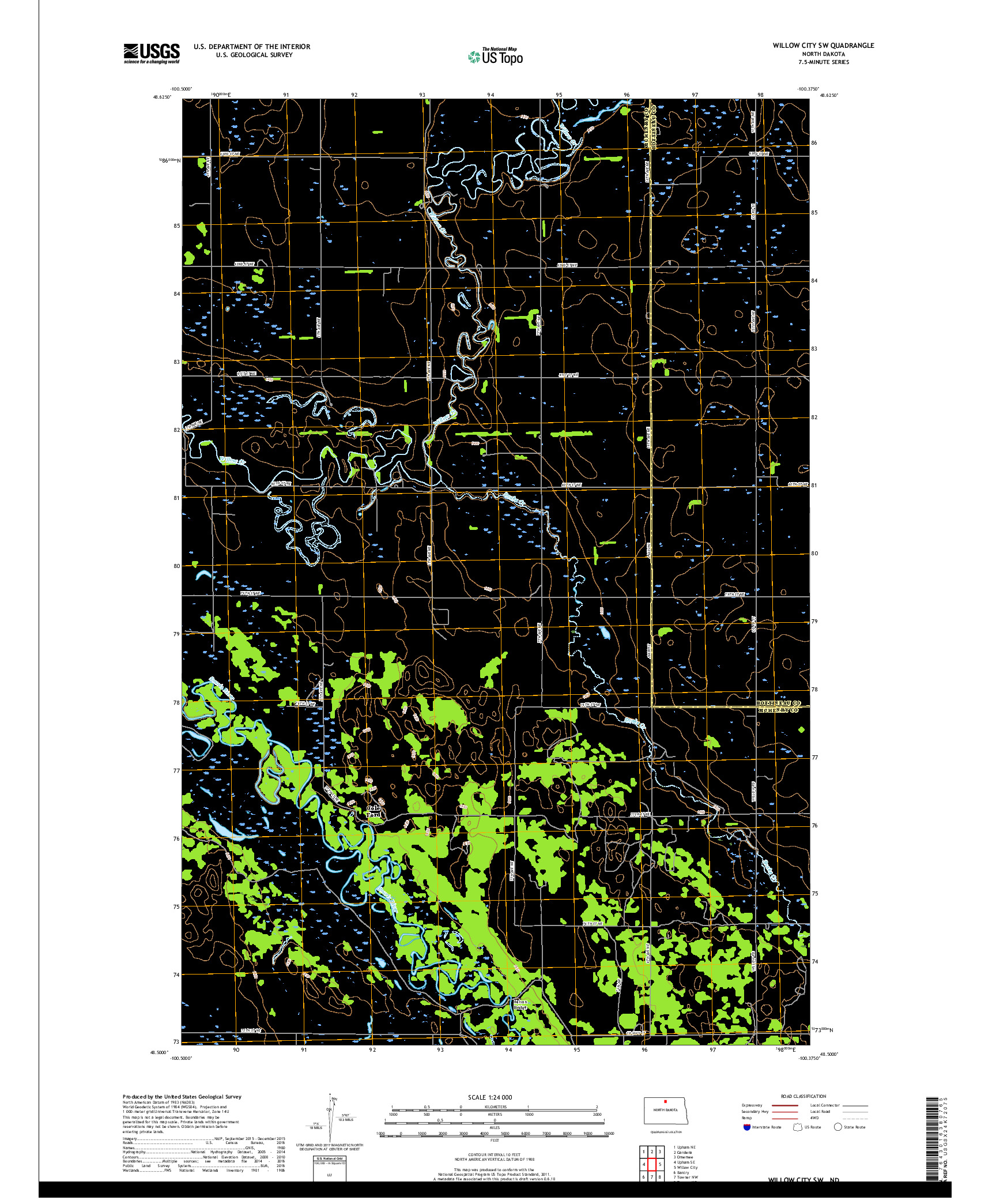 USGS US TOPO 7.5-MINUTE MAP FOR WILLOW CITY SW, ND 2017