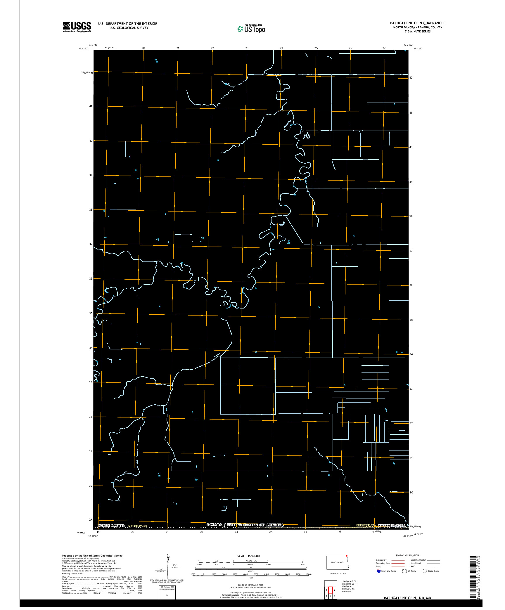 USGS US TOPO 7.5-MINUTE MAP FOR BATHGATE NE OE N, ND,MB 2017