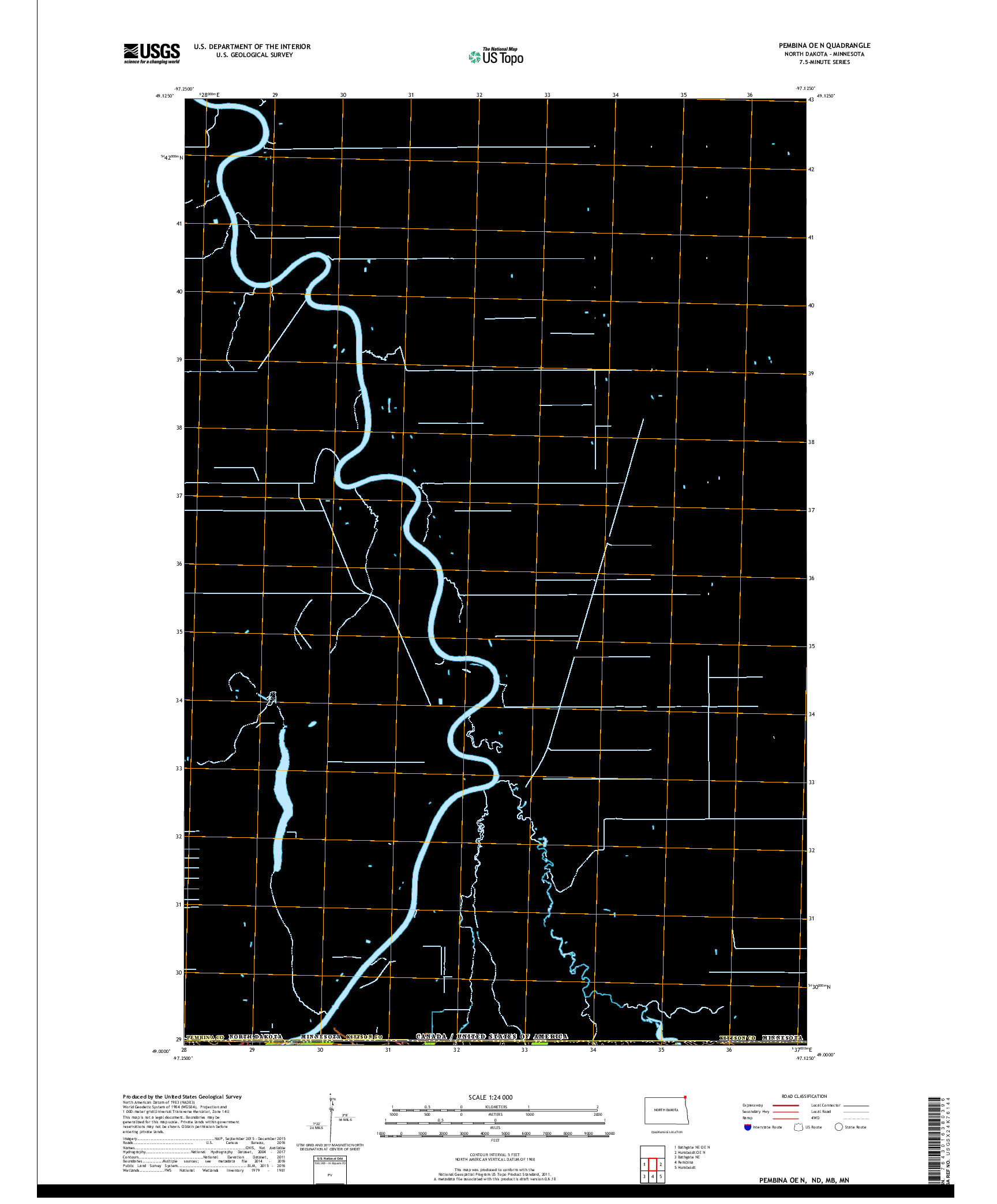 USGS US TOPO 7.5-MINUTE MAP FOR PEMBINA OE N, ND,MB,MN 2017