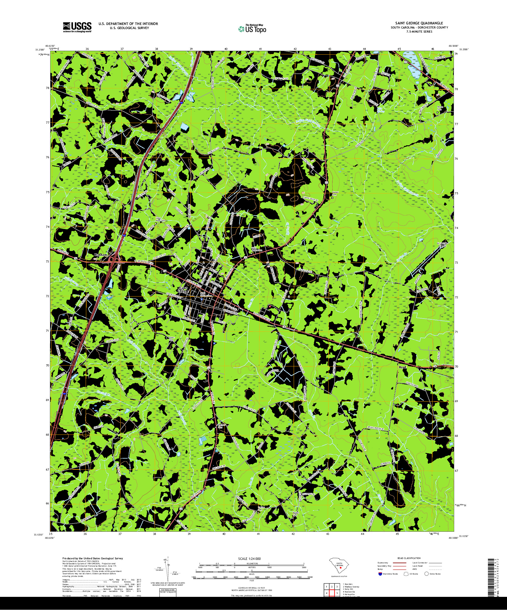 USGS US TOPO 7.5-MINUTE MAP FOR SAINT GEORGE, SC 2017