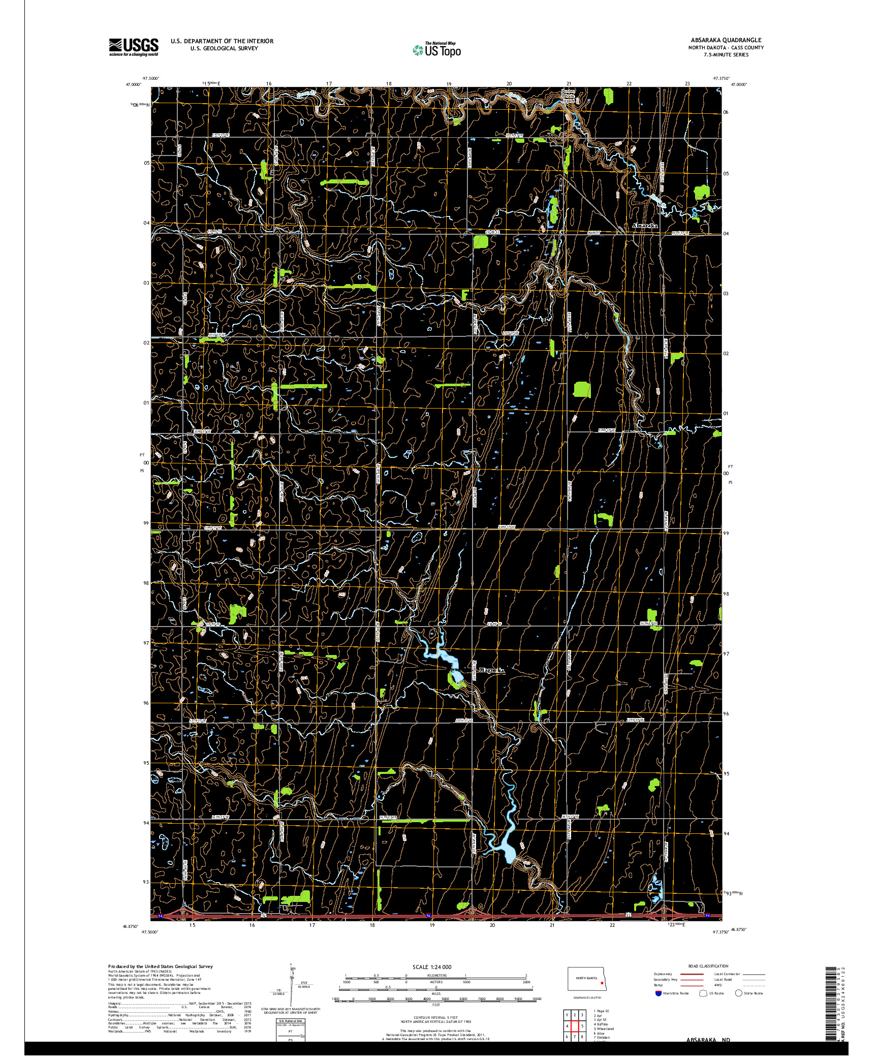 USGS US TOPO 7.5-MINUTE MAP FOR ABSARAKA, ND 2017