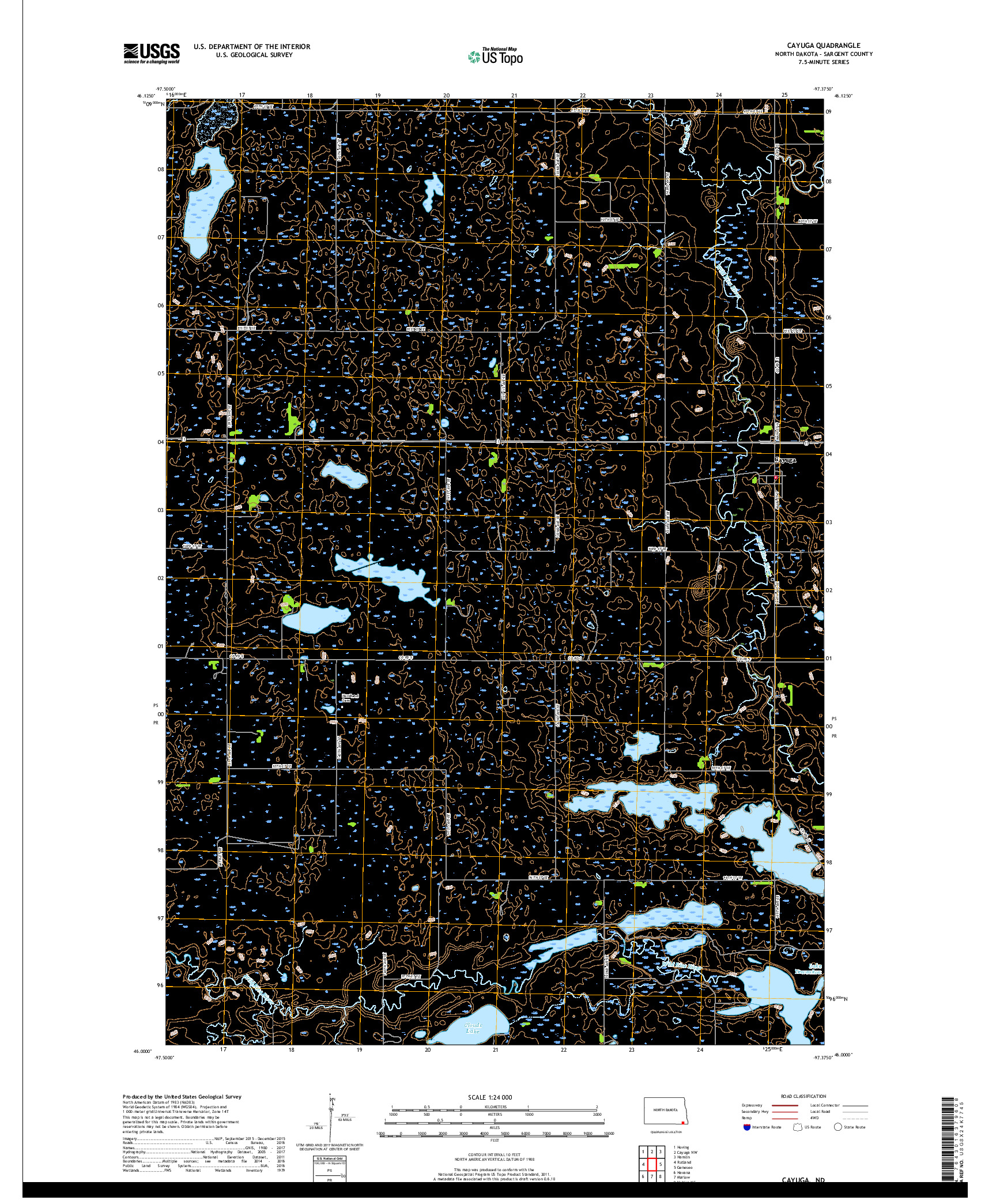 USGS US TOPO 7.5-MINUTE MAP FOR CAYUGA, ND 2017