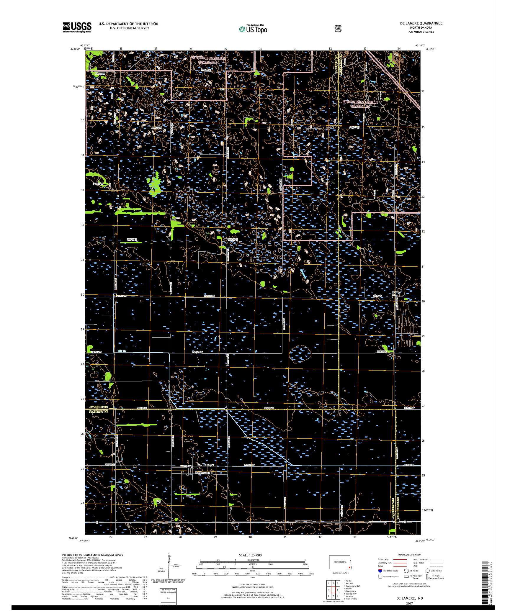 USGS US TOPO 7.5-MINUTE MAP FOR DE LAMERE, ND 2017