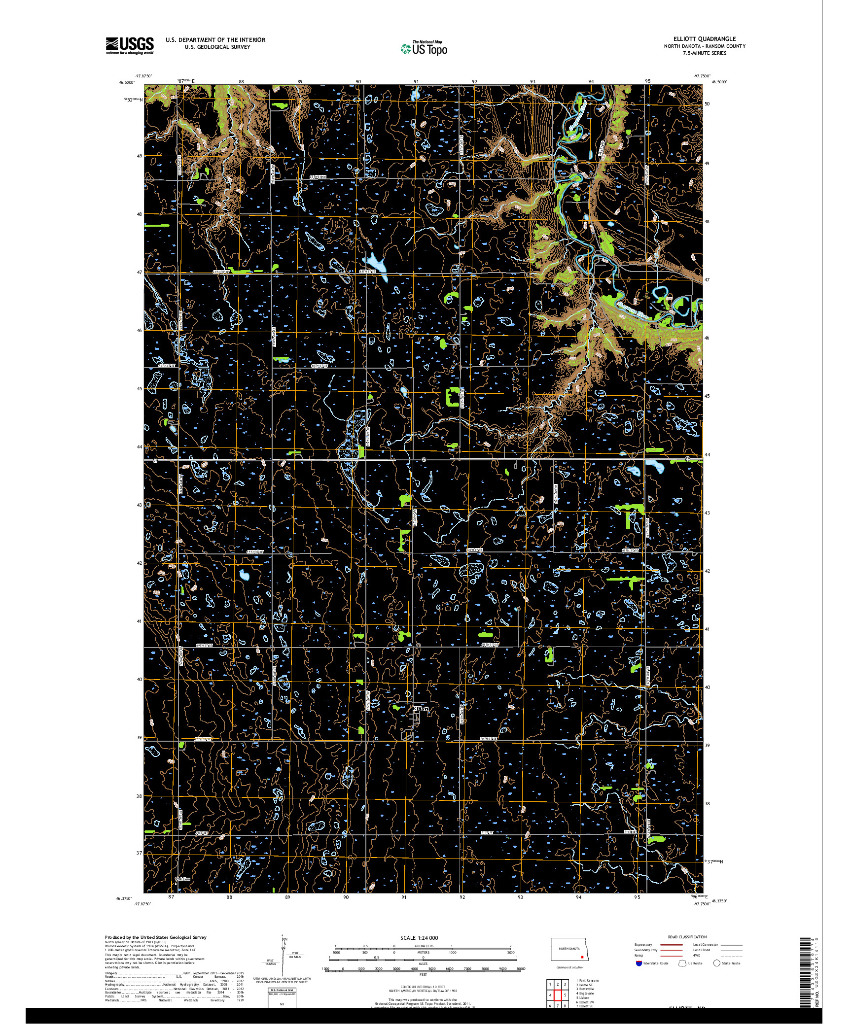 USGS US TOPO 7.5-MINUTE MAP FOR ELLIOTT, ND 2017