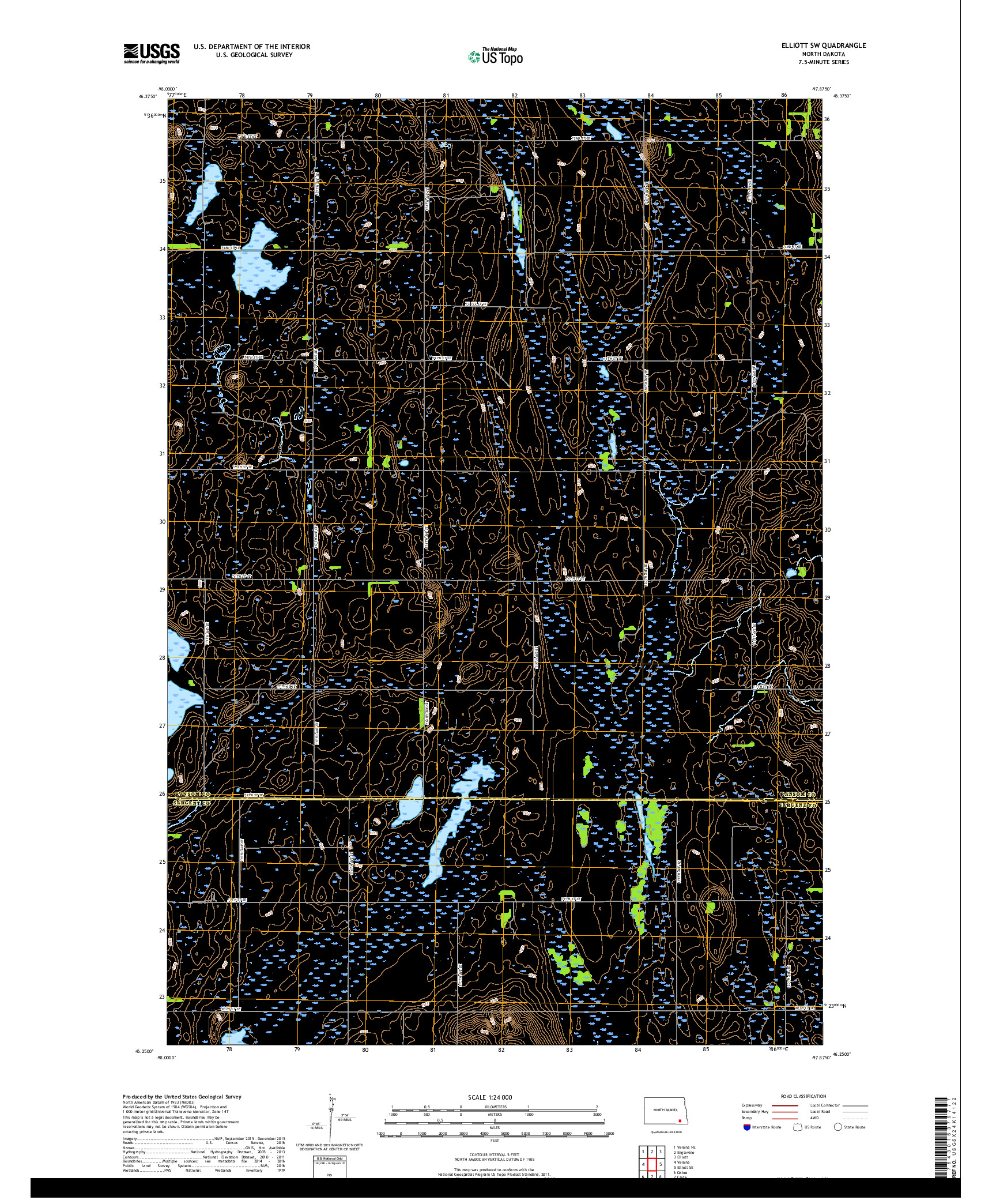 USGS US TOPO 7.5-MINUTE MAP FOR ELLIOTT SW, ND 2017