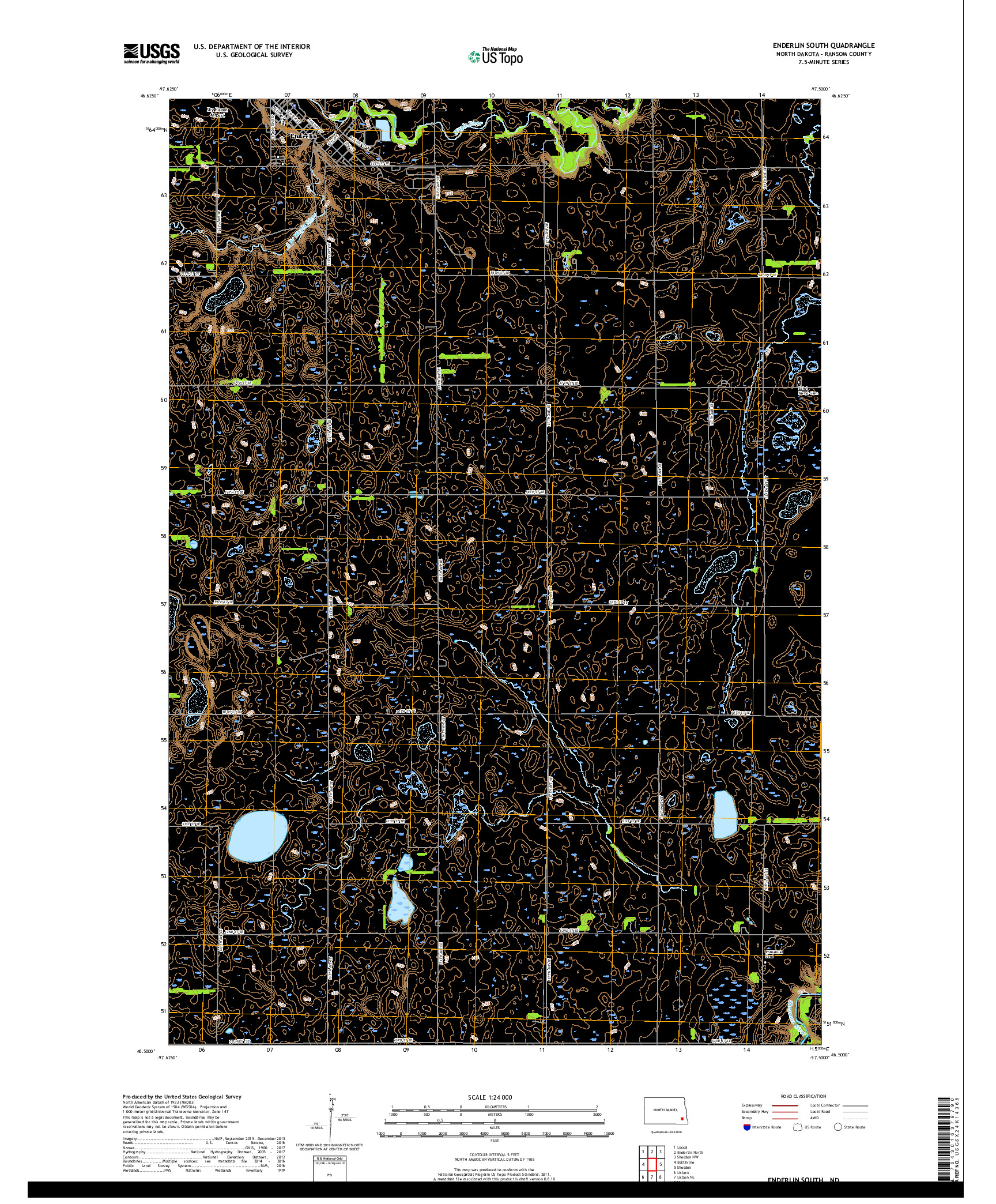 USGS US TOPO 7.5-MINUTE MAP FOR ENDERLIN SOUTH, ND 2017