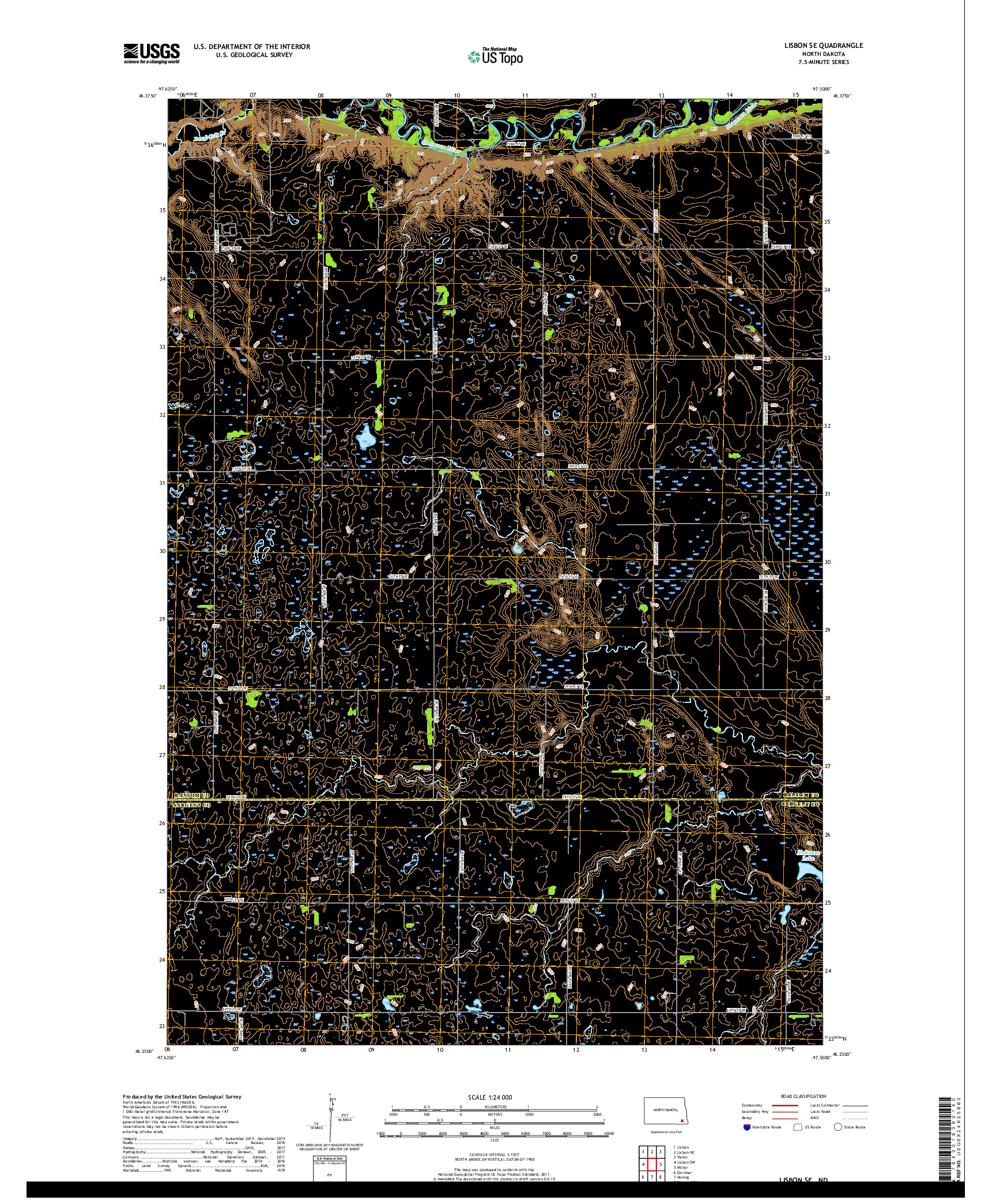 USGS US TOPO 7.5-MINUTE MAP FOR LISBON SE, ND 2017