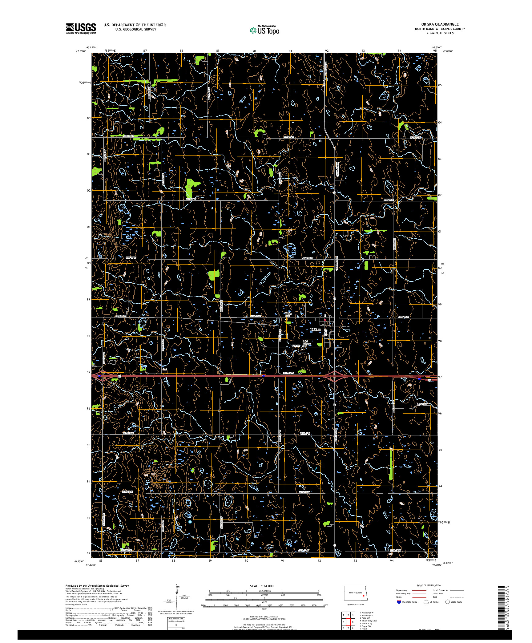 USGS US TOPO 7.5-MINUTE MAP FOR ORISKA, ND 2017