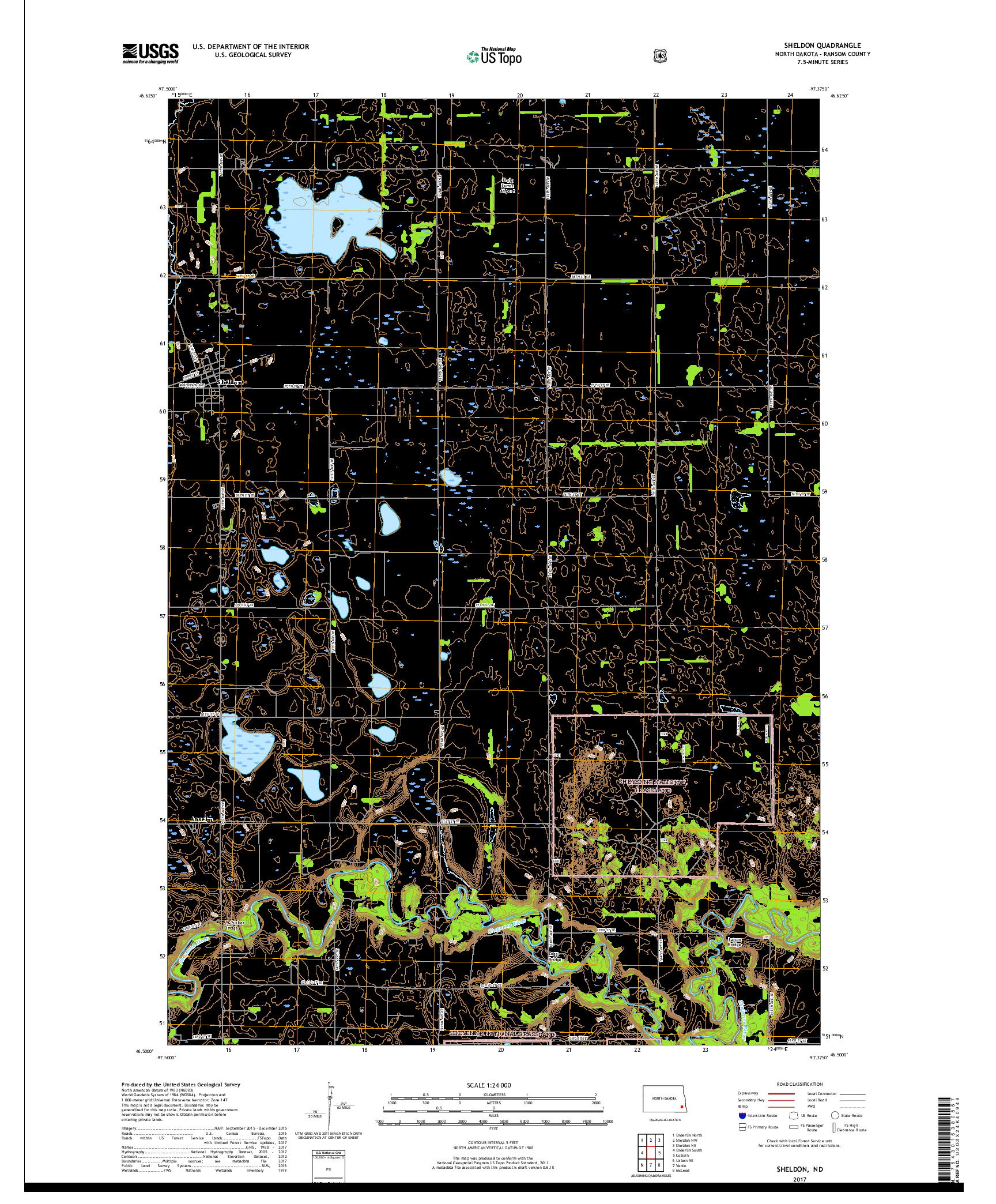 USGS US TOPO 7.5-MINUTE MAP FOR SHELDON, ND 2017