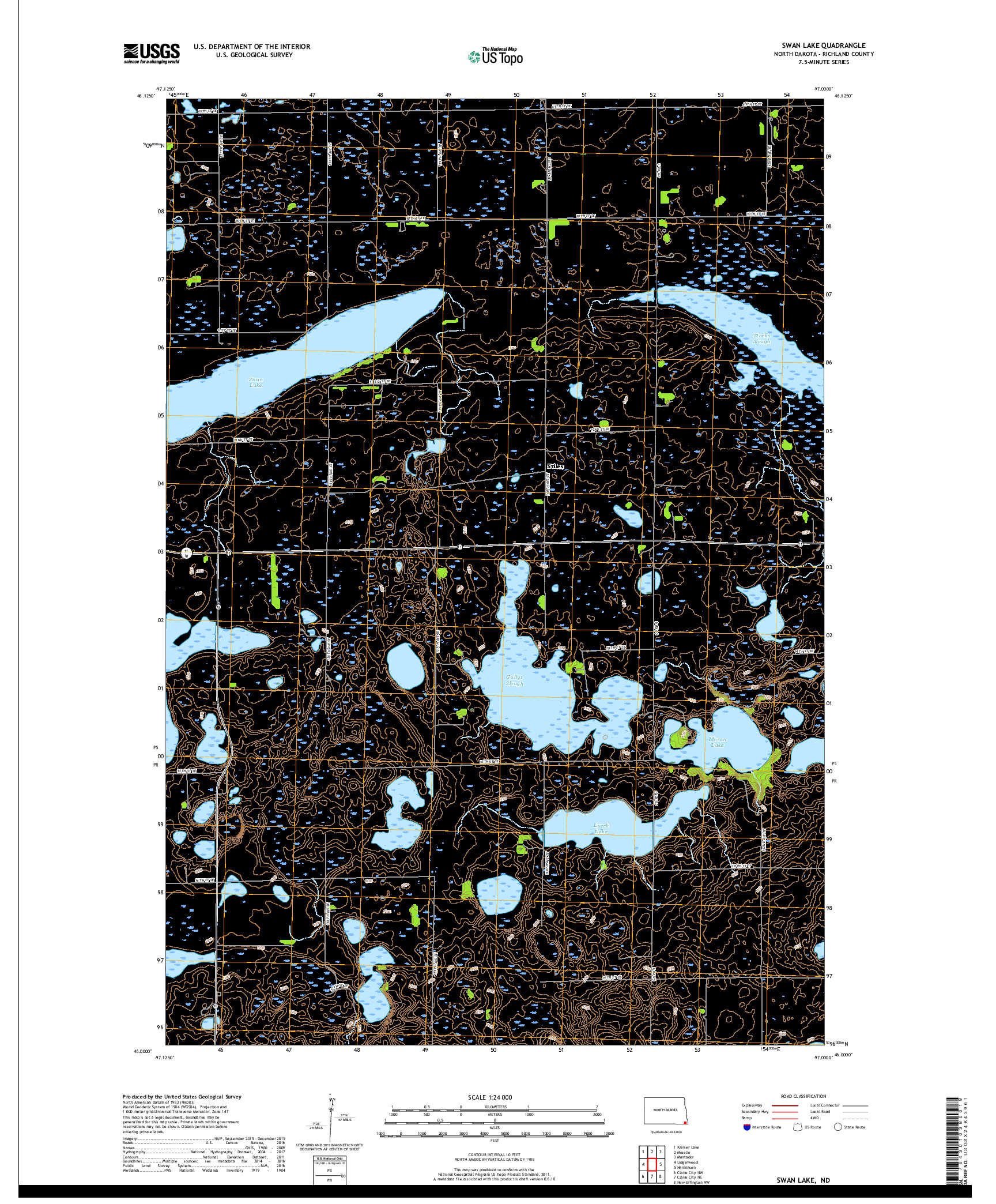 USGS US TOPO 7.5-MINUTE MAP FOR SWAN LAKE, ND 2017