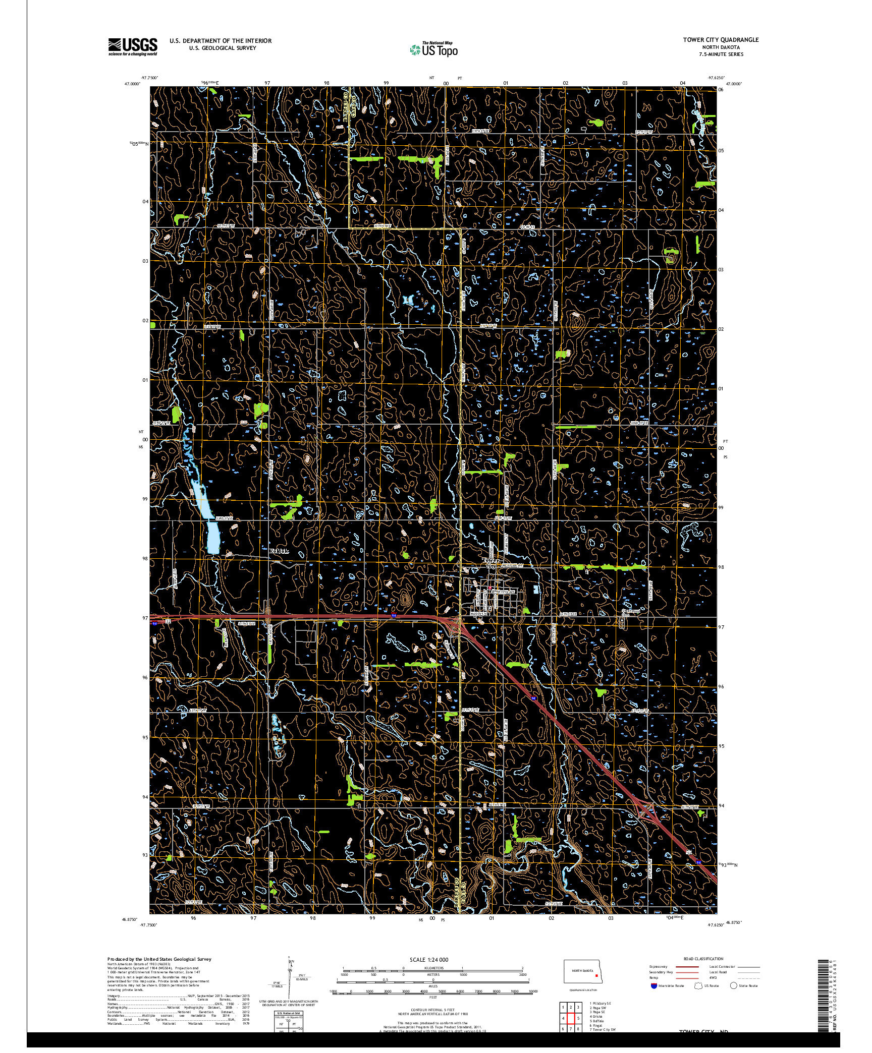 USGS US TOPO 7.5-MINUTE MAP FOR TOWER CITY, ND 2017