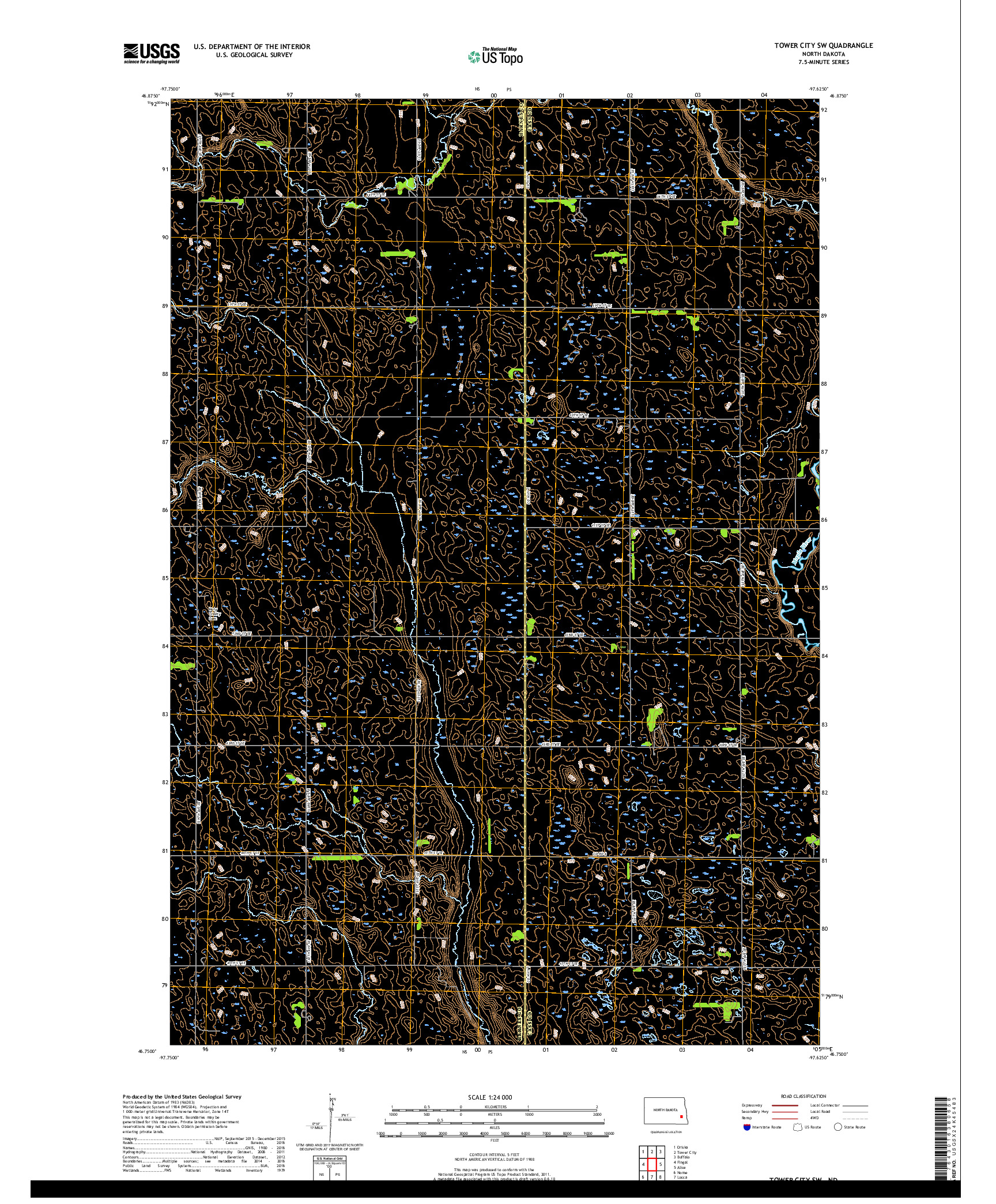 USGS US TOPO 7.5-MINUTE MAP FOR TOWER CITY SW, ND 2017