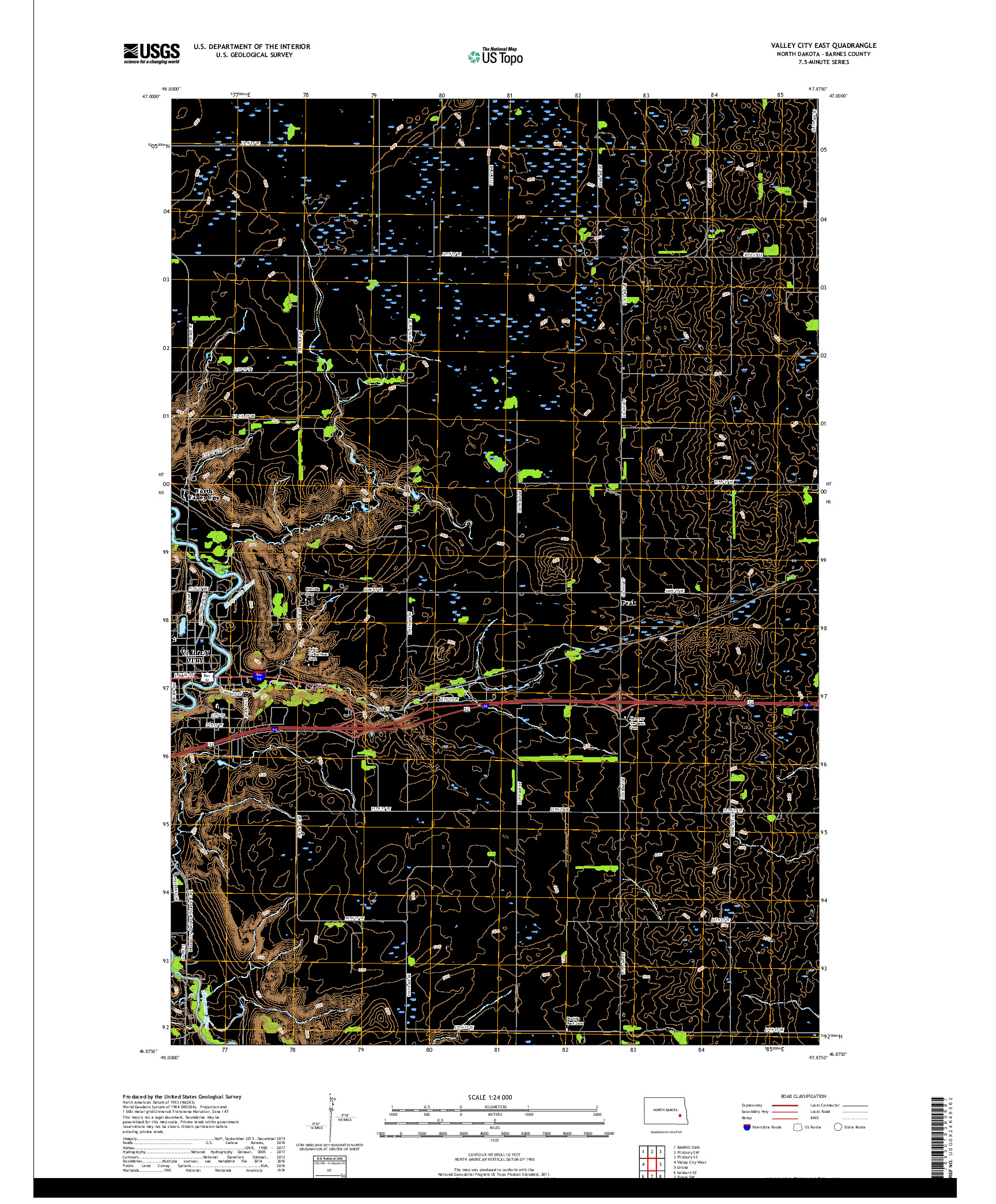 USGS US TOPO 7.5-MINUTE MAP FOR VALLEY CITY EAST, ND 2017