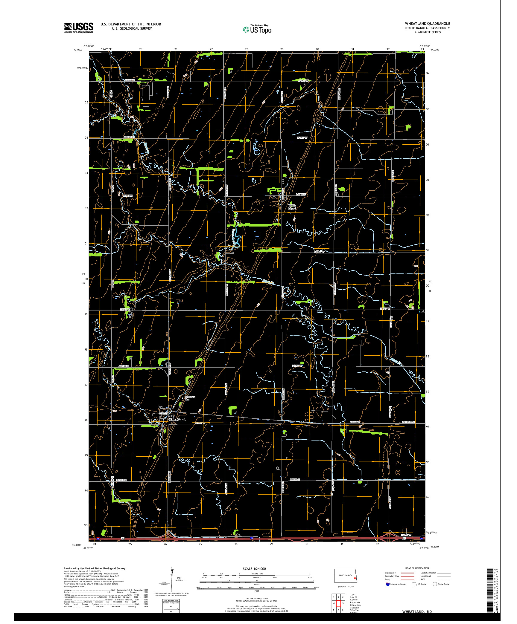 USGS US TOPO 7.5-MINUTE MAP FOR WHEATLAND, ND 2017