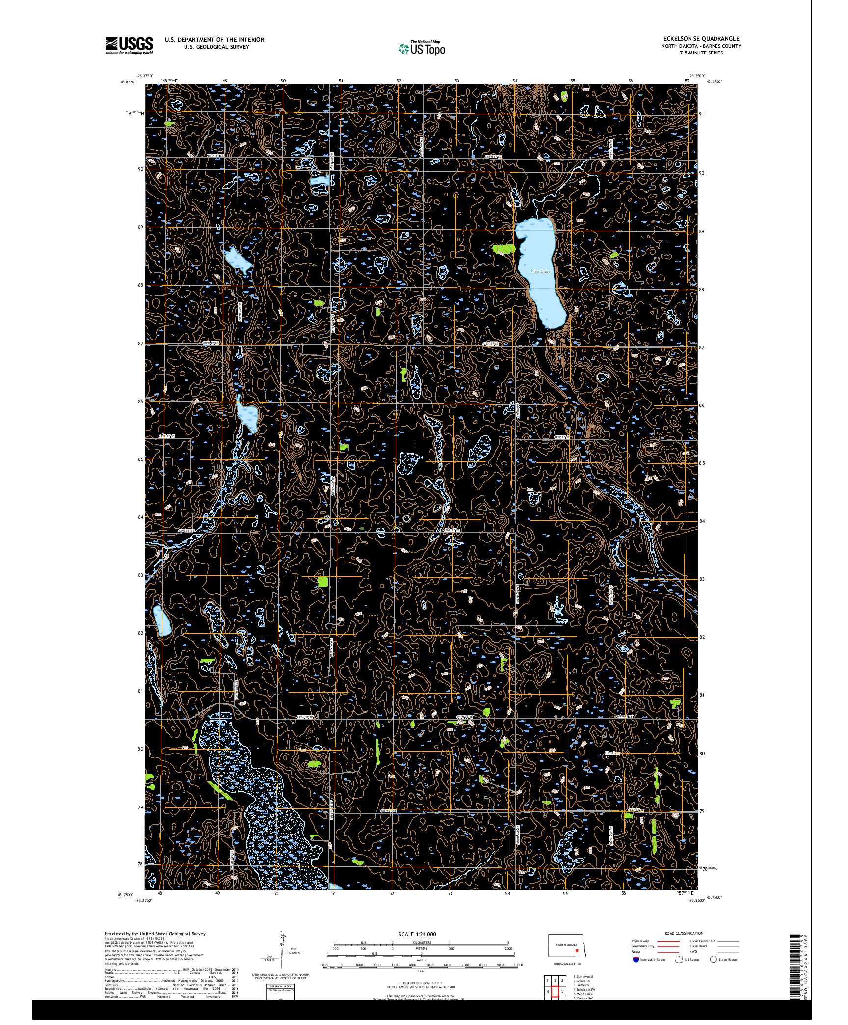 USGS US TOPO 7.5-MINUTE MAP FOR ECKELSON SE, ND 2017