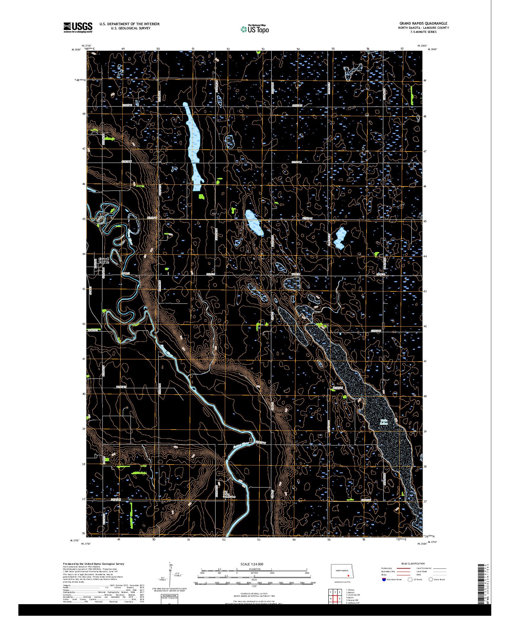 USGS US TOPO 7.5-MINUTE MAP FOR GRAND RAPIDS, ND 2017