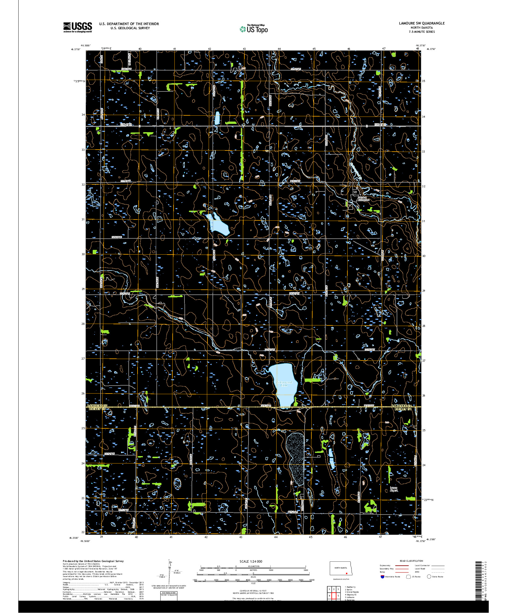 USGS US TOPO 7.5-MINUTE MAP FOR LAMOURE SW, ND 2017