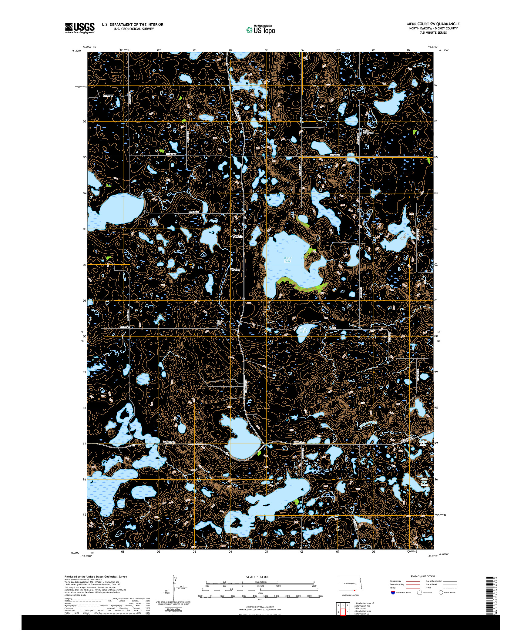 USGS US TOPO 7.5-MINUTE MAP FOR MERRICOURT SW, ND 2017