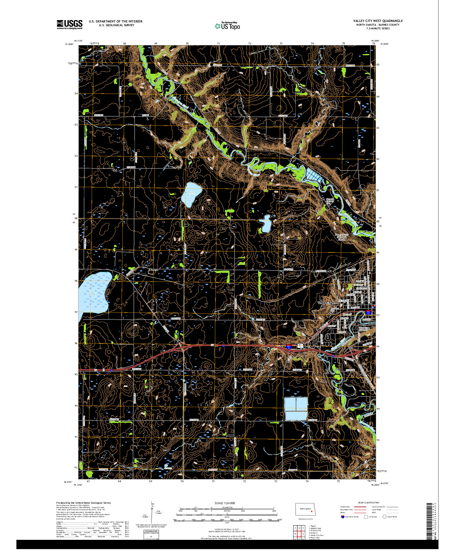 USGS US TOPO 7.5-MINUTE MAP FOR VALLEY CITY WEST, ND 2017