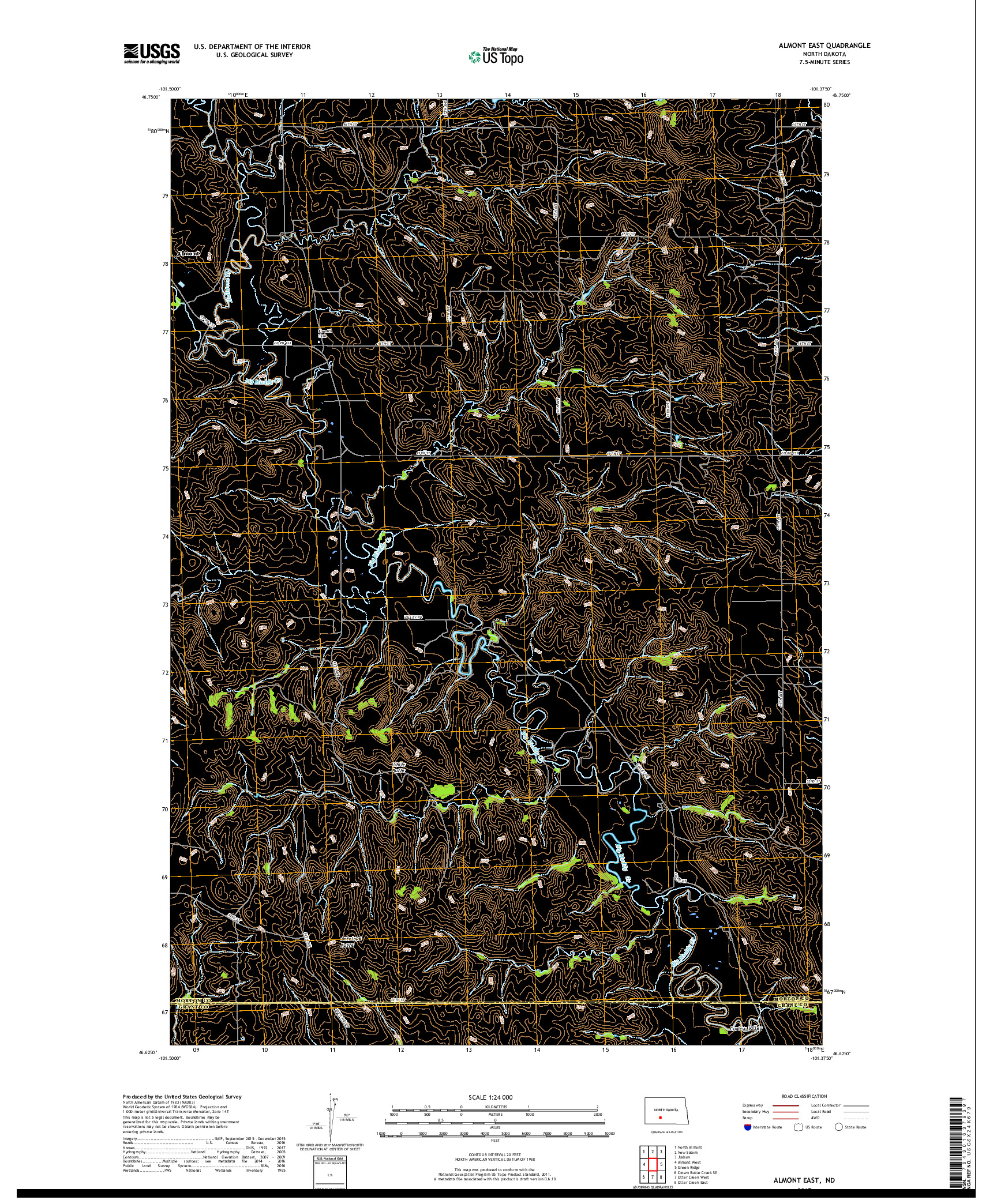USGS US TOPO 7.5-MINUTE MAP FOR ALMONT EAST, ND 2017