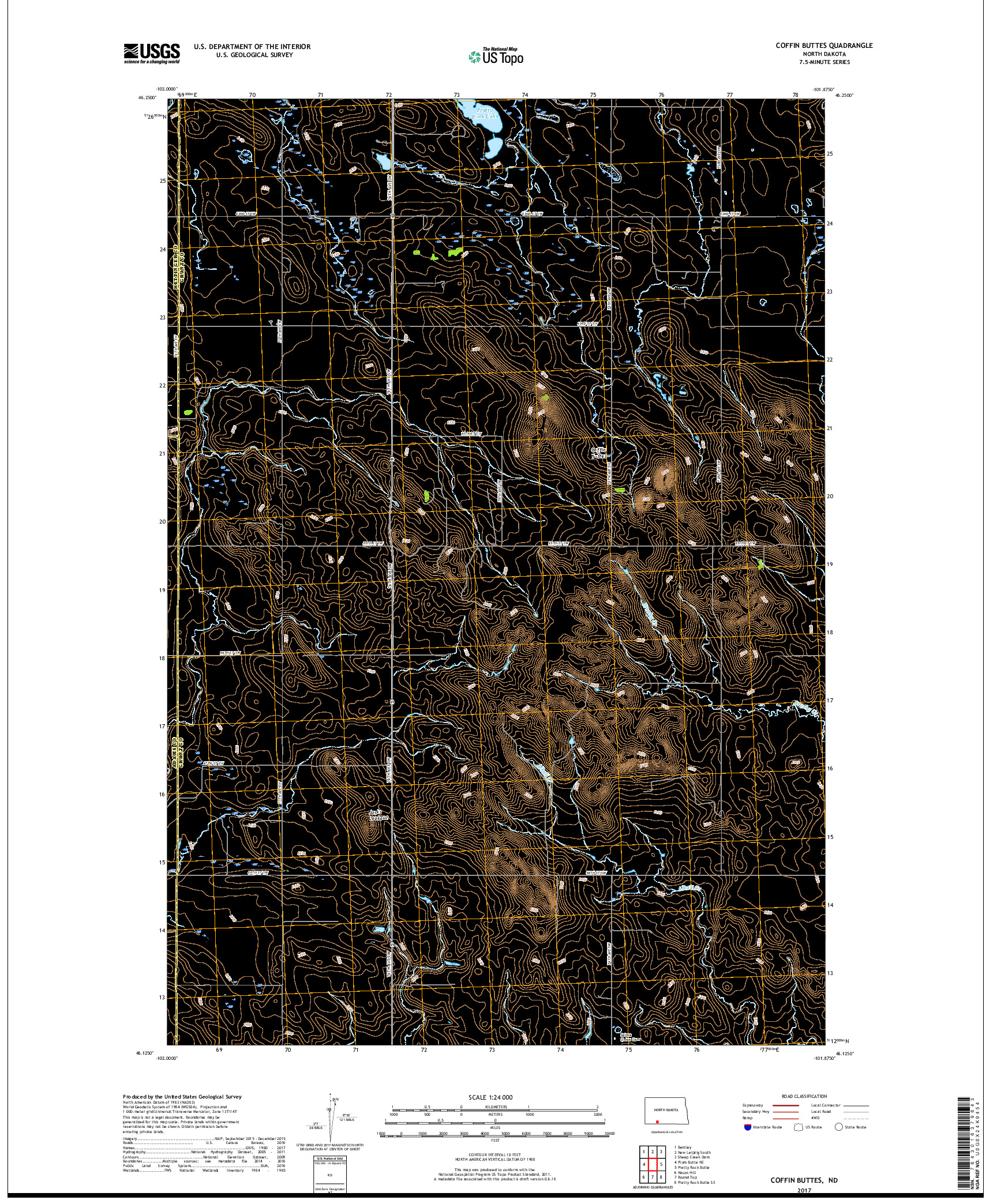 USGS US TOPO 7.5-MINUTE MAP FOR COFFIN BUTTES, ND 2017