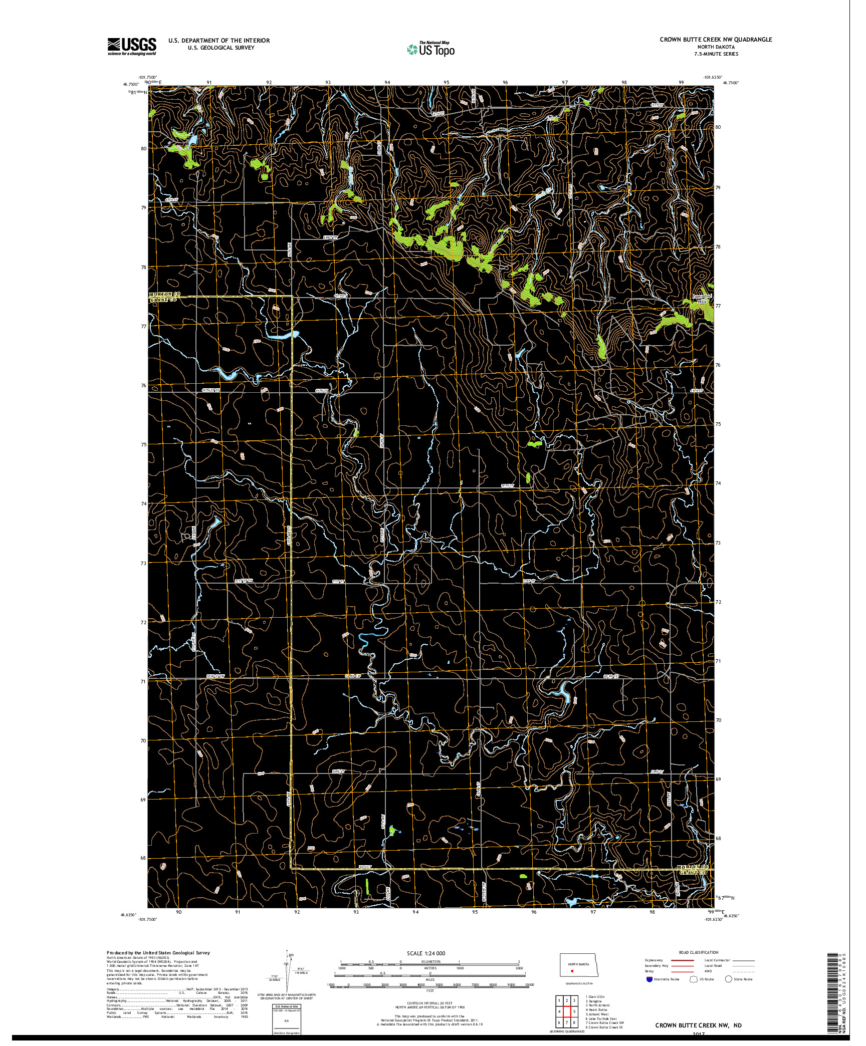 USGS US TOPO 7.5-MINUTE MAP FOR CROWN BUTTE CREEK NW, ND 2017