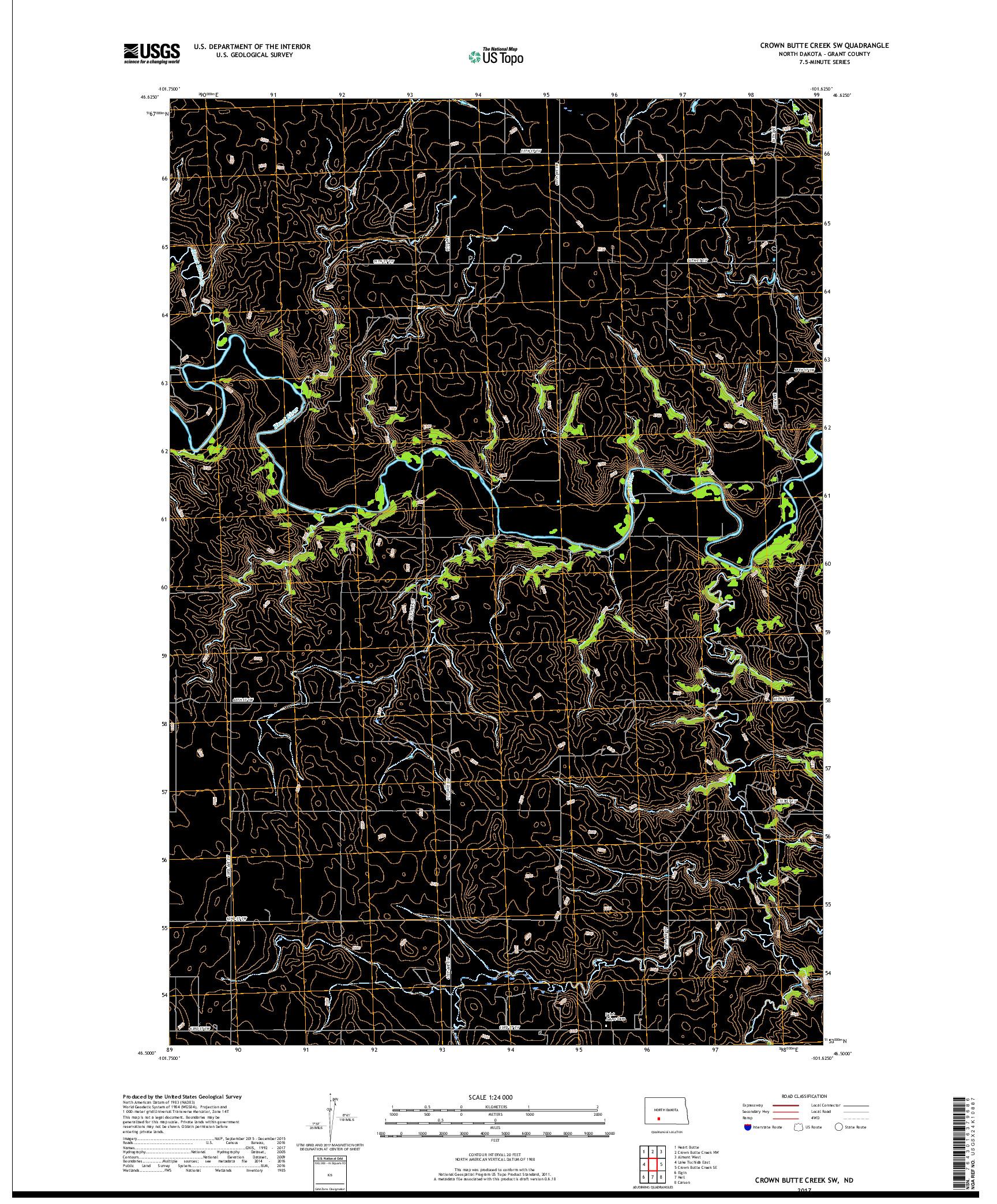 USGS US TOPO 7.5-MINUTE MAP FOR CROWN BUTTE CREEK SW, ND 2017