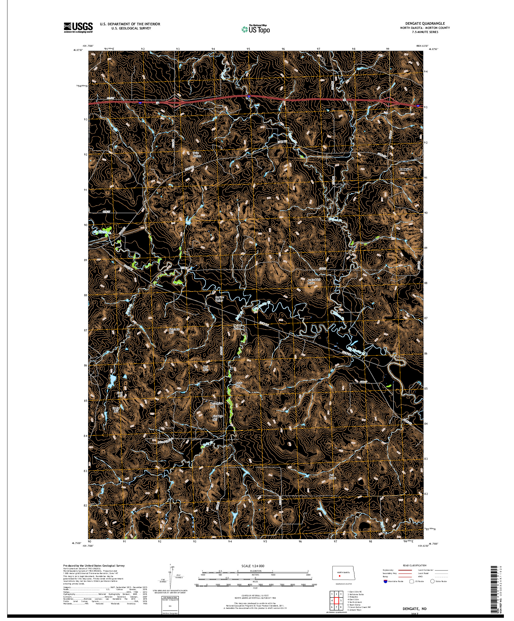 USGS US TOPO 7.5-MINUTE MAP FOR DENGATE, ND 2017